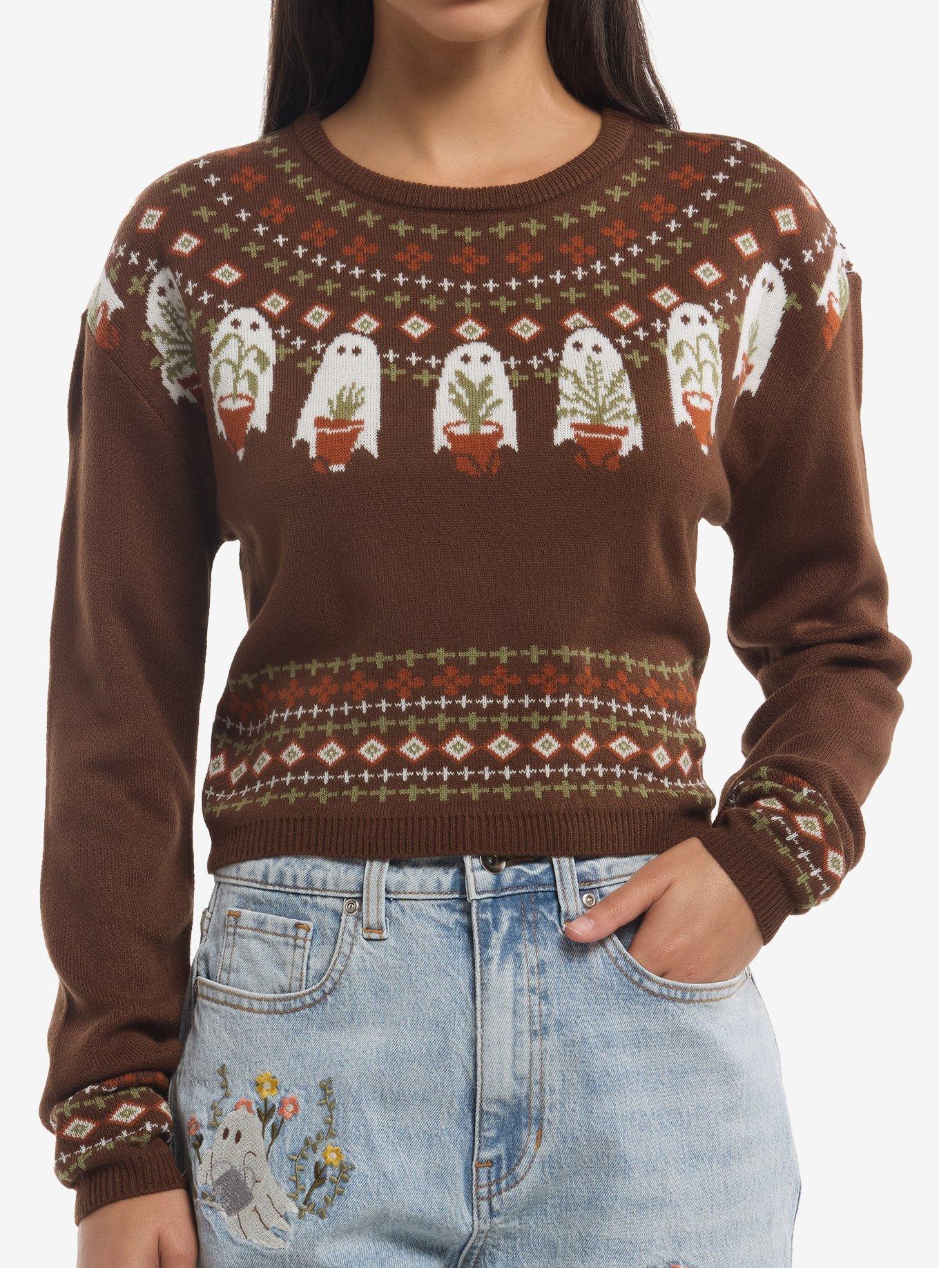 Thorn & Fable Ghost Plant Girls Crop Sweater, , hi-res