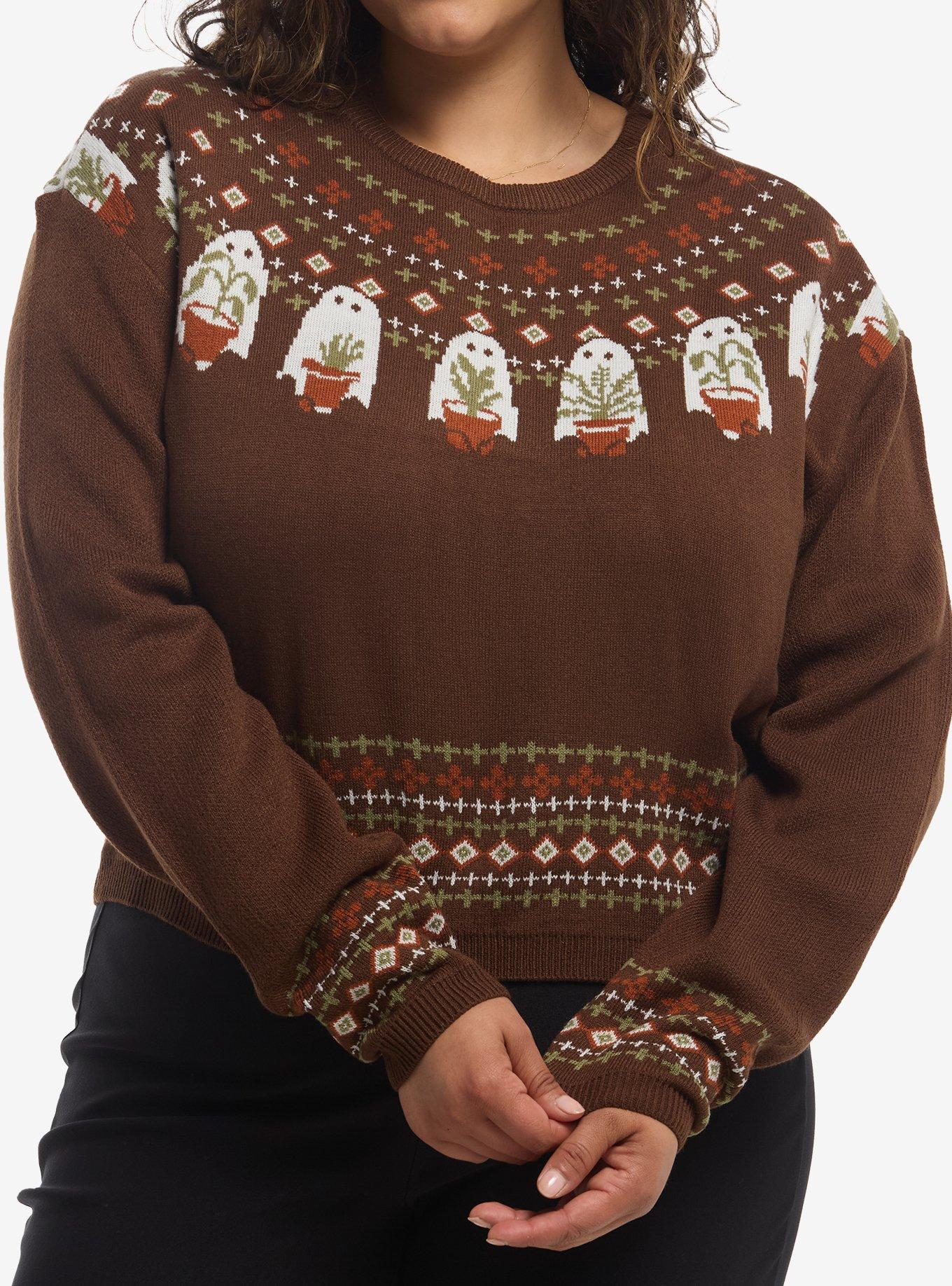 Thorn & Fable Ghost Plant Girls Crop Sweater Plus Size | Hot Topic