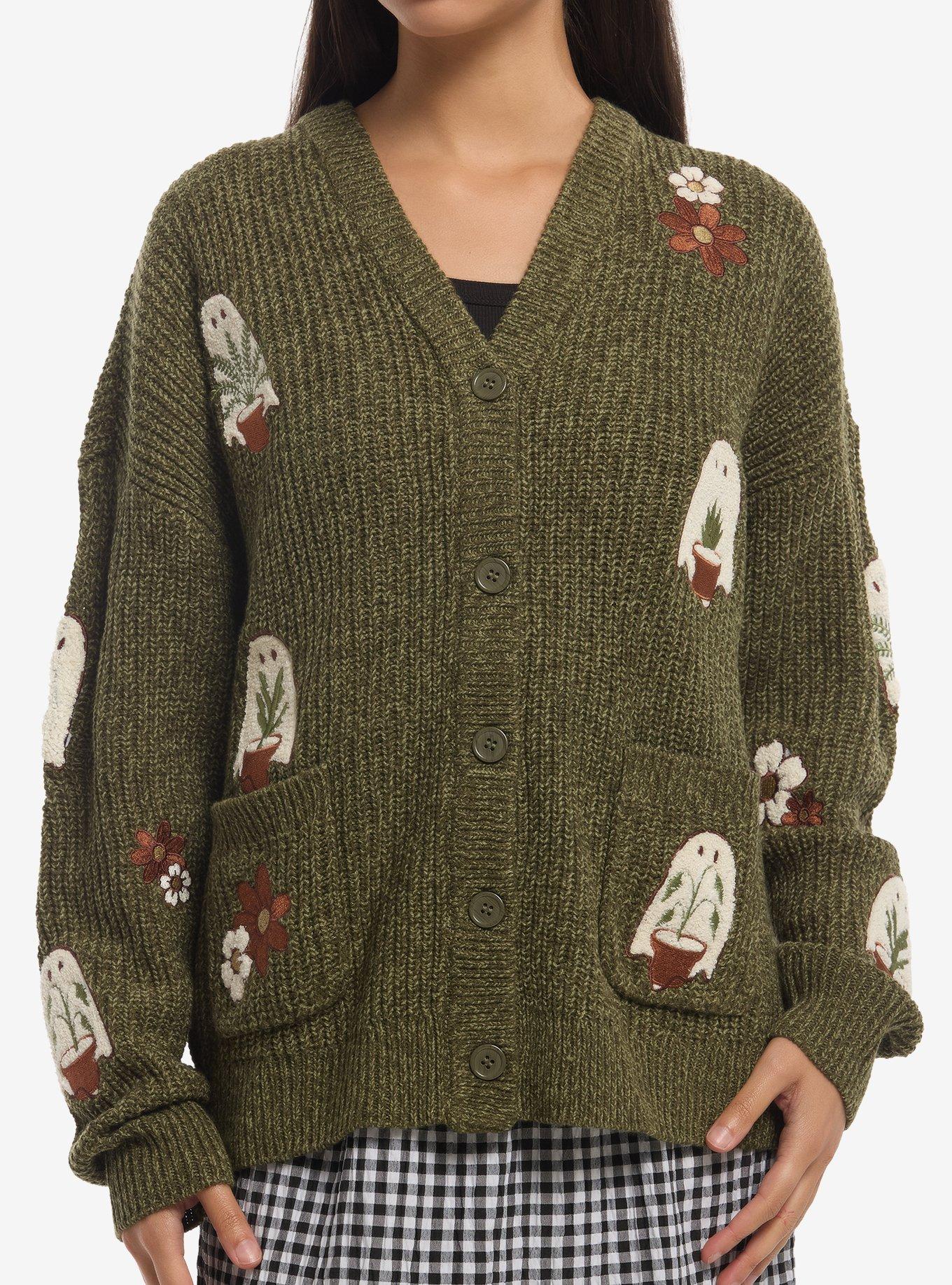 Thorn & Fable Ghost Plants Girls Oversized Cardigan, , hi-res