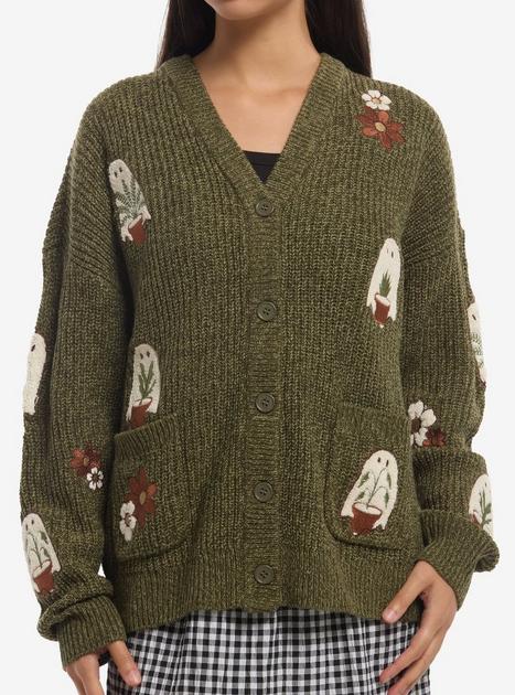 Thorn & Fable Ghost Plants Girls Oversized Cardigan | Hot Topic