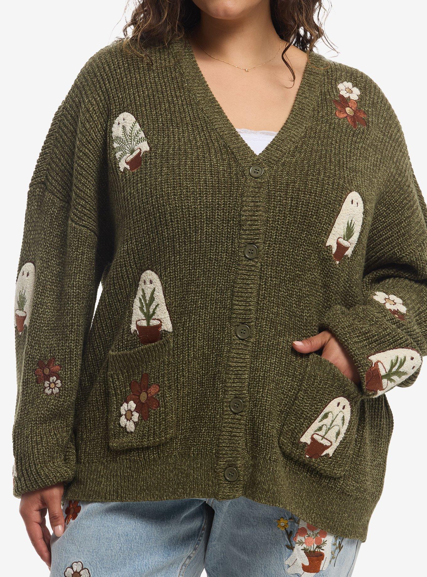 Thorn & Fable Ghost Plants Girls Oversized Cardigan Plus Size, , hi-res