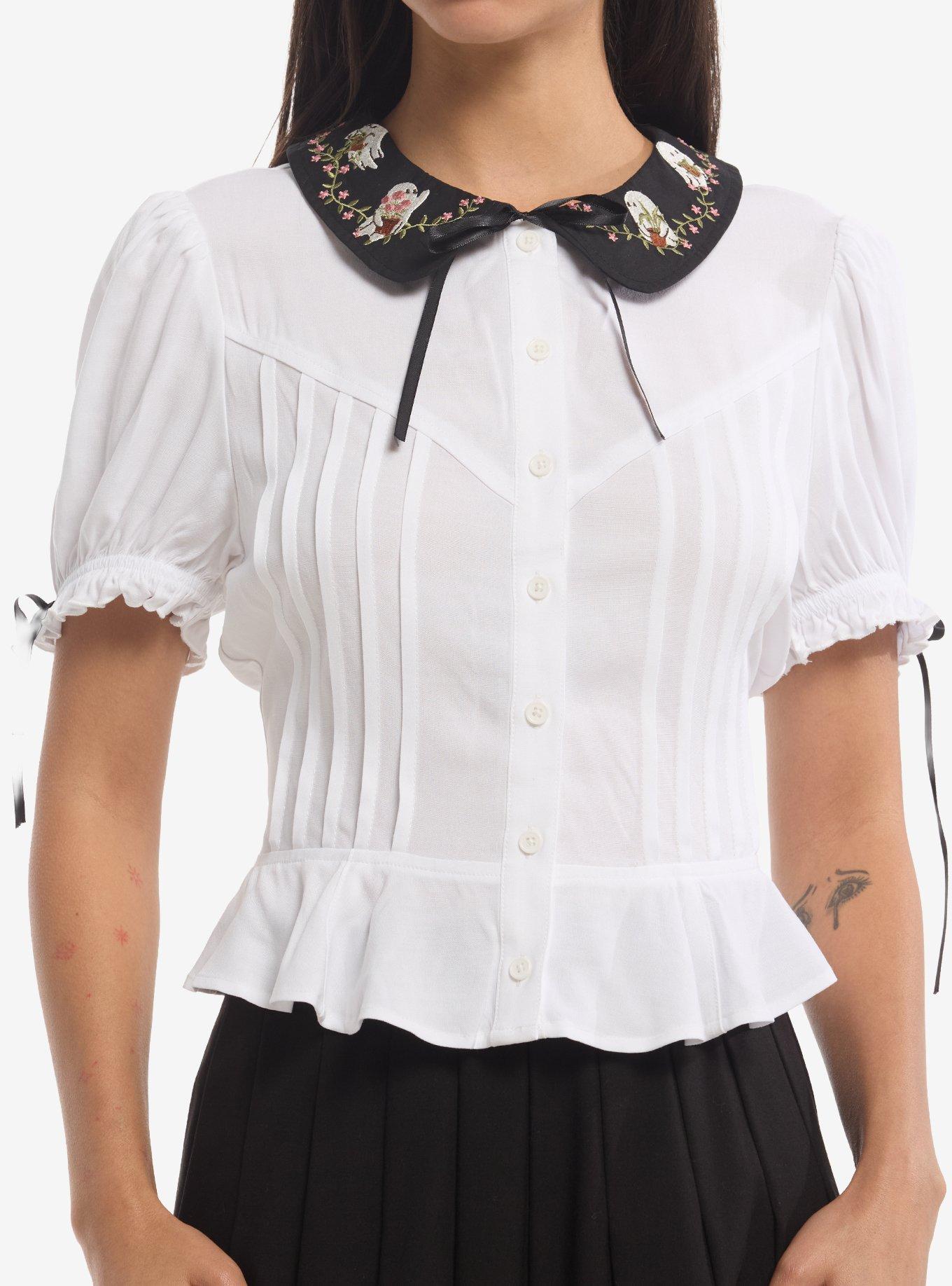 Thorn & Fable Ghost Plant Collar Girls Woven Button-Up, , hi-res