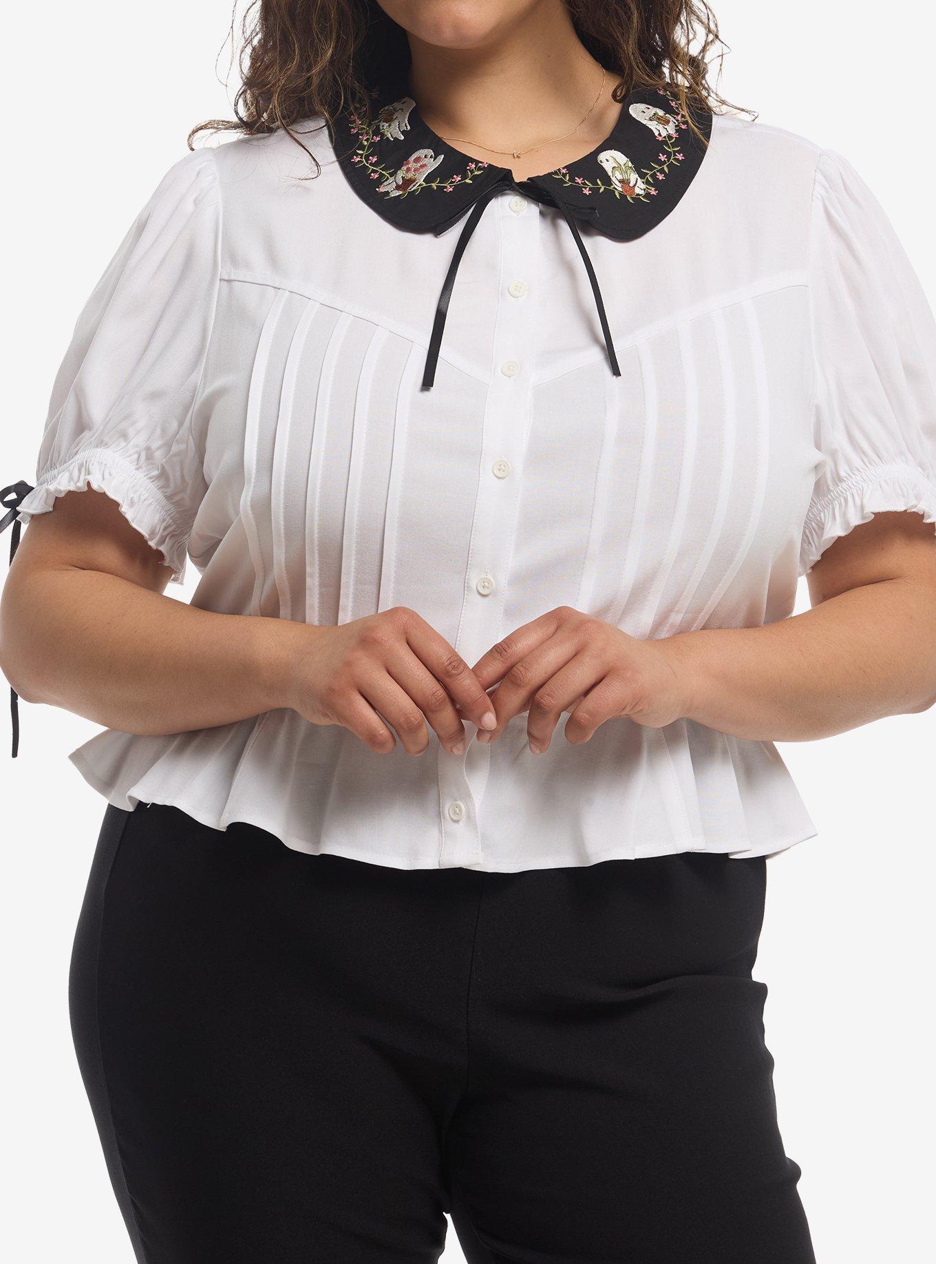 Thorn & Fable Ghost Plant Collar Girls Woven Button-Up Plus Size, , hi-res