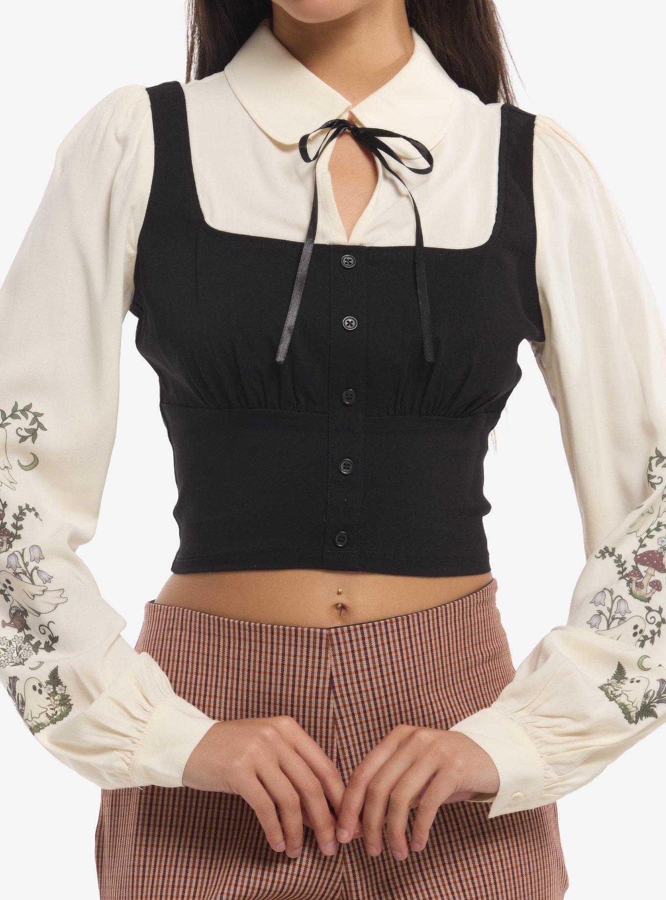 Thorn & Fable Ghost Plant Girls Twofer Long-Sleeve Top, , hi-res