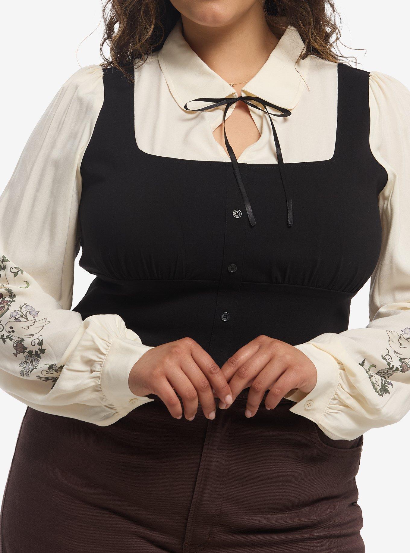 Thorn & Fable Ghost Plant Girls Twofer Long-Sleeve Top Plus Size, , hi-res