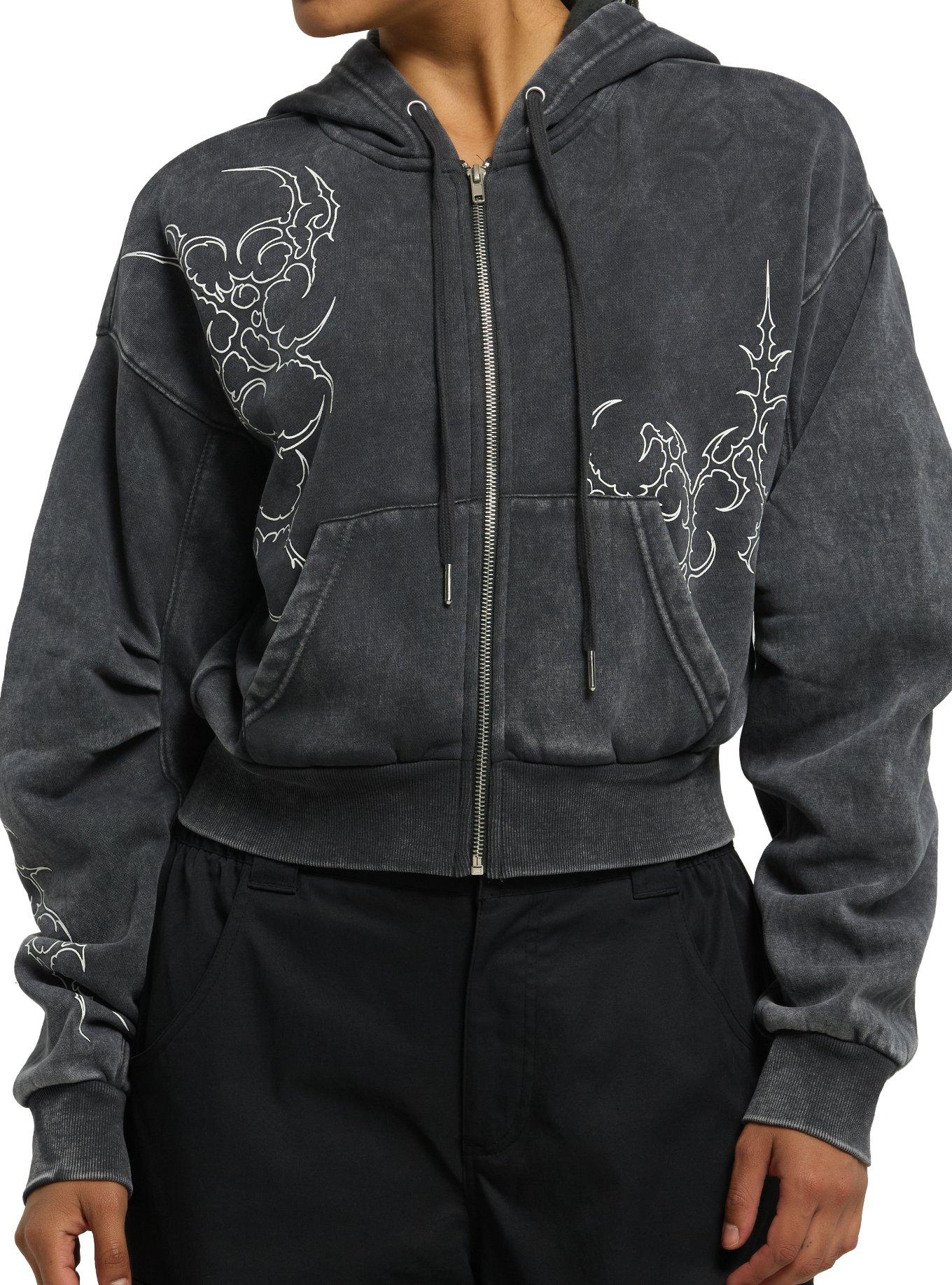 Social Collision Grey Cyber Sigil Girls Crop Hoodie, , hi-res