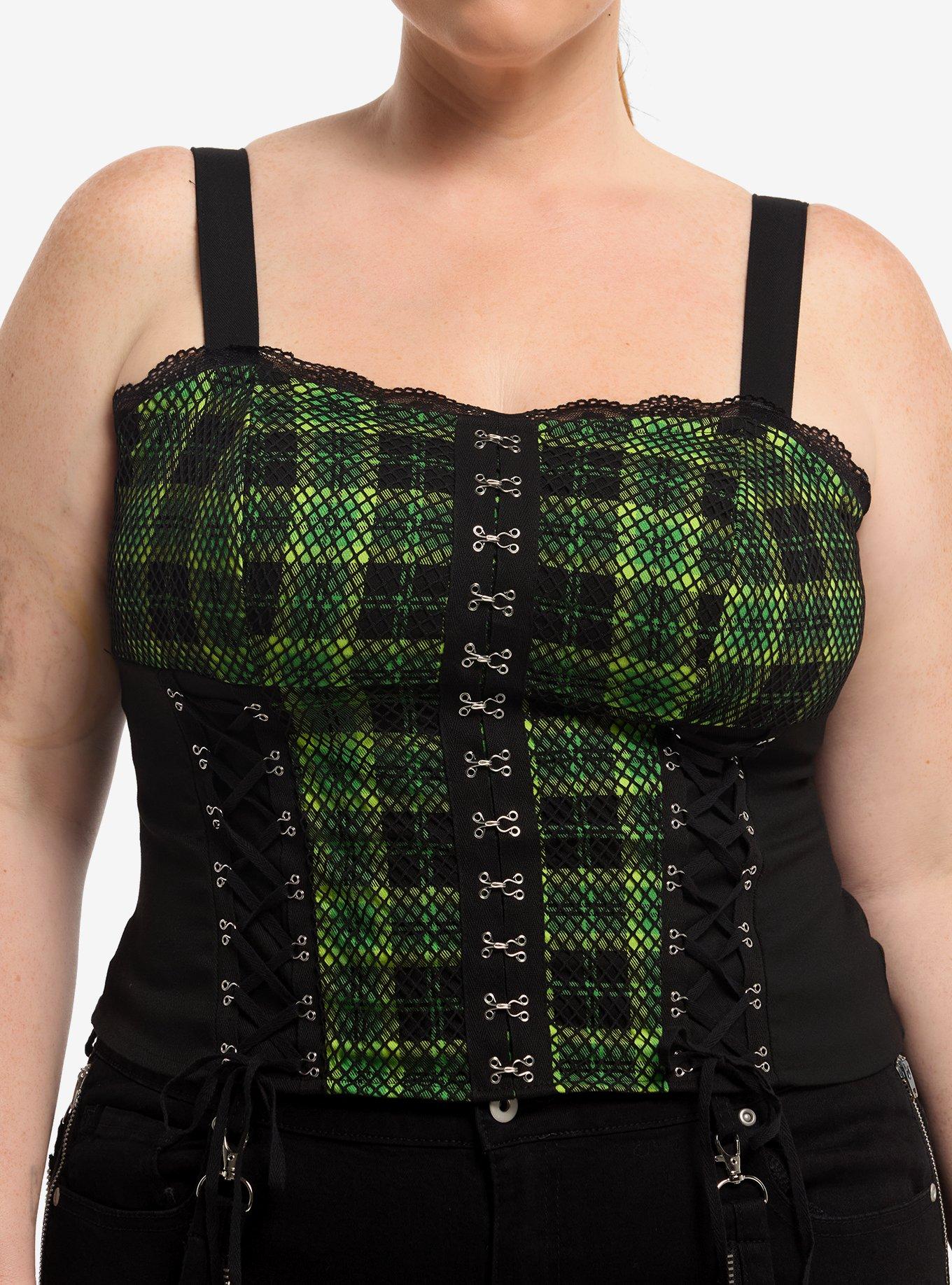 Social Collision Black & Green Plaid Girls Corset Tank Top Plus Size
