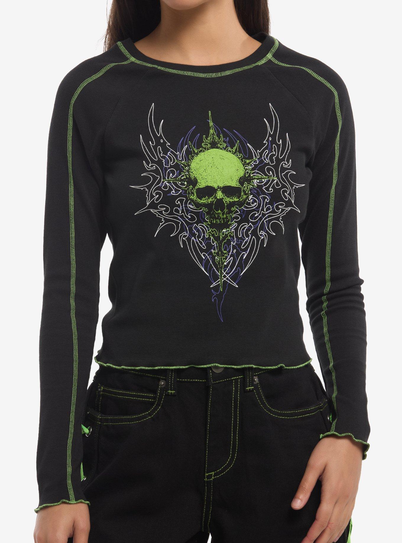 Social Collision Green Cyber Skull Girls Long-Sleeve T-Shirt, , hi-res