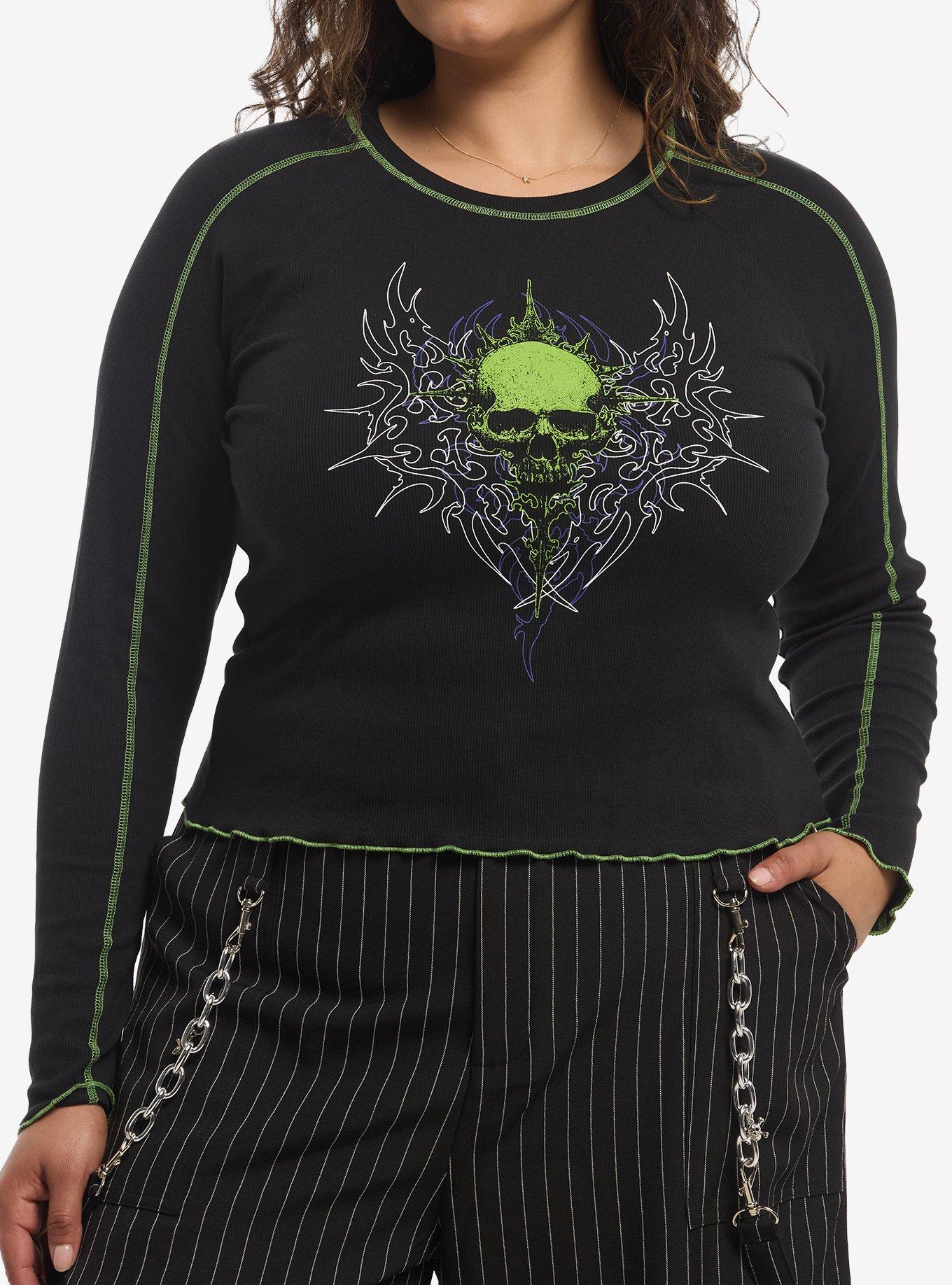Social Collision Green Cyber Skull Girls Long-Sleeve T-Shirt Plus Size, , hi-res