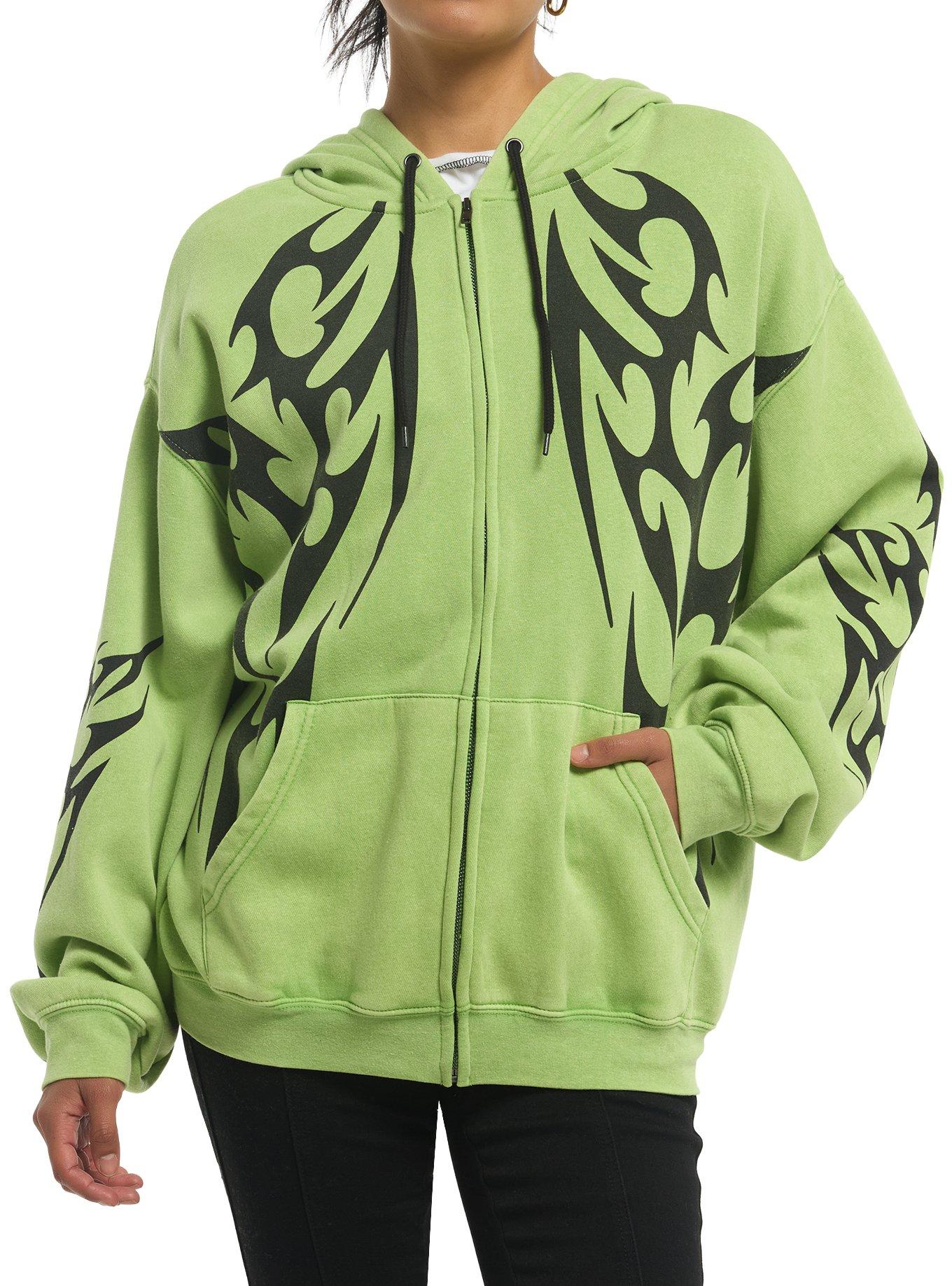 Social Collision Green & Black Cyber Skull Girls Oversized Hoodie, , hi-res
