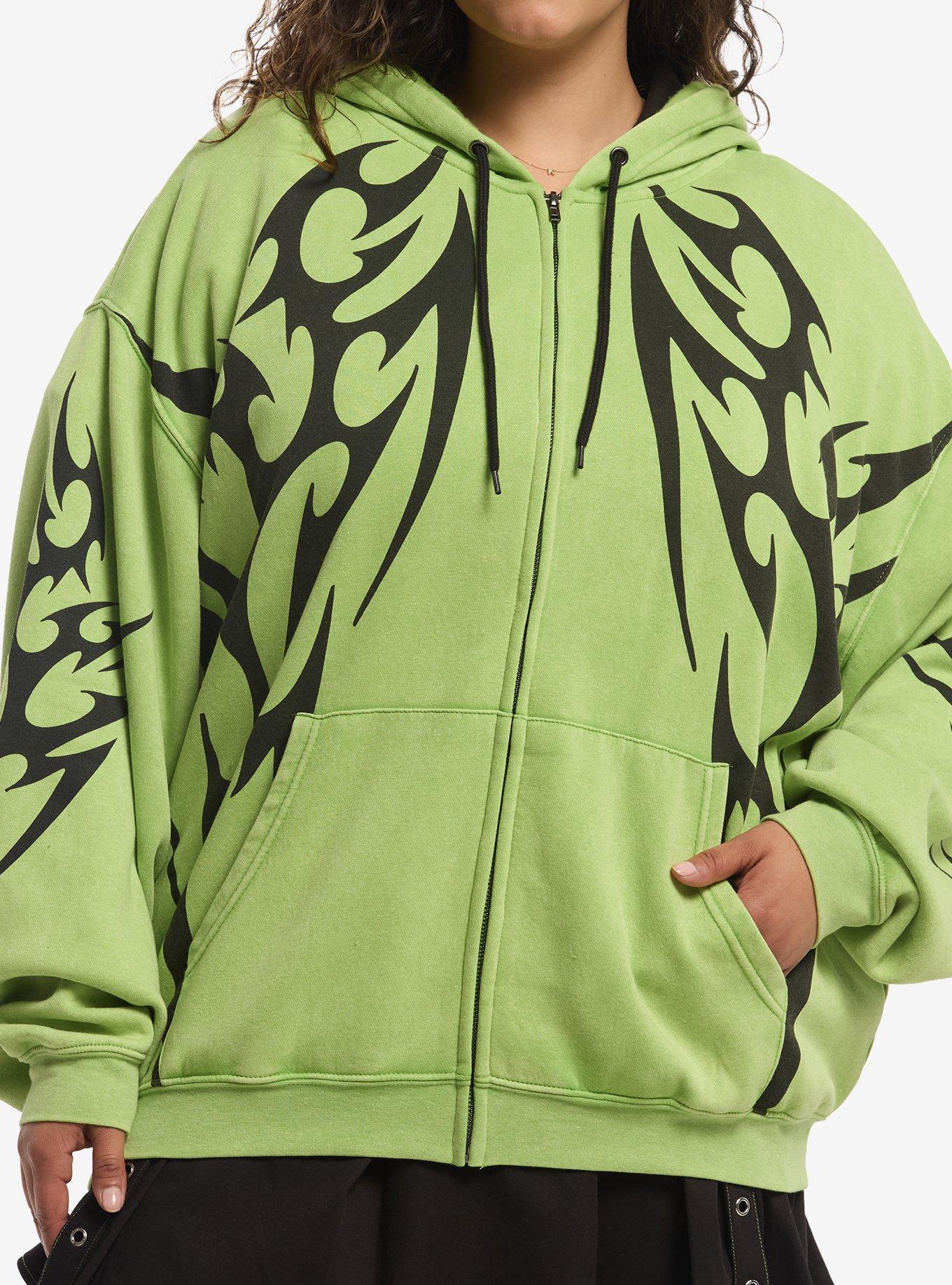 Social Collision Green & Black Cyber Skull Girls Oversized Hoodie Plus Size, , hi-res