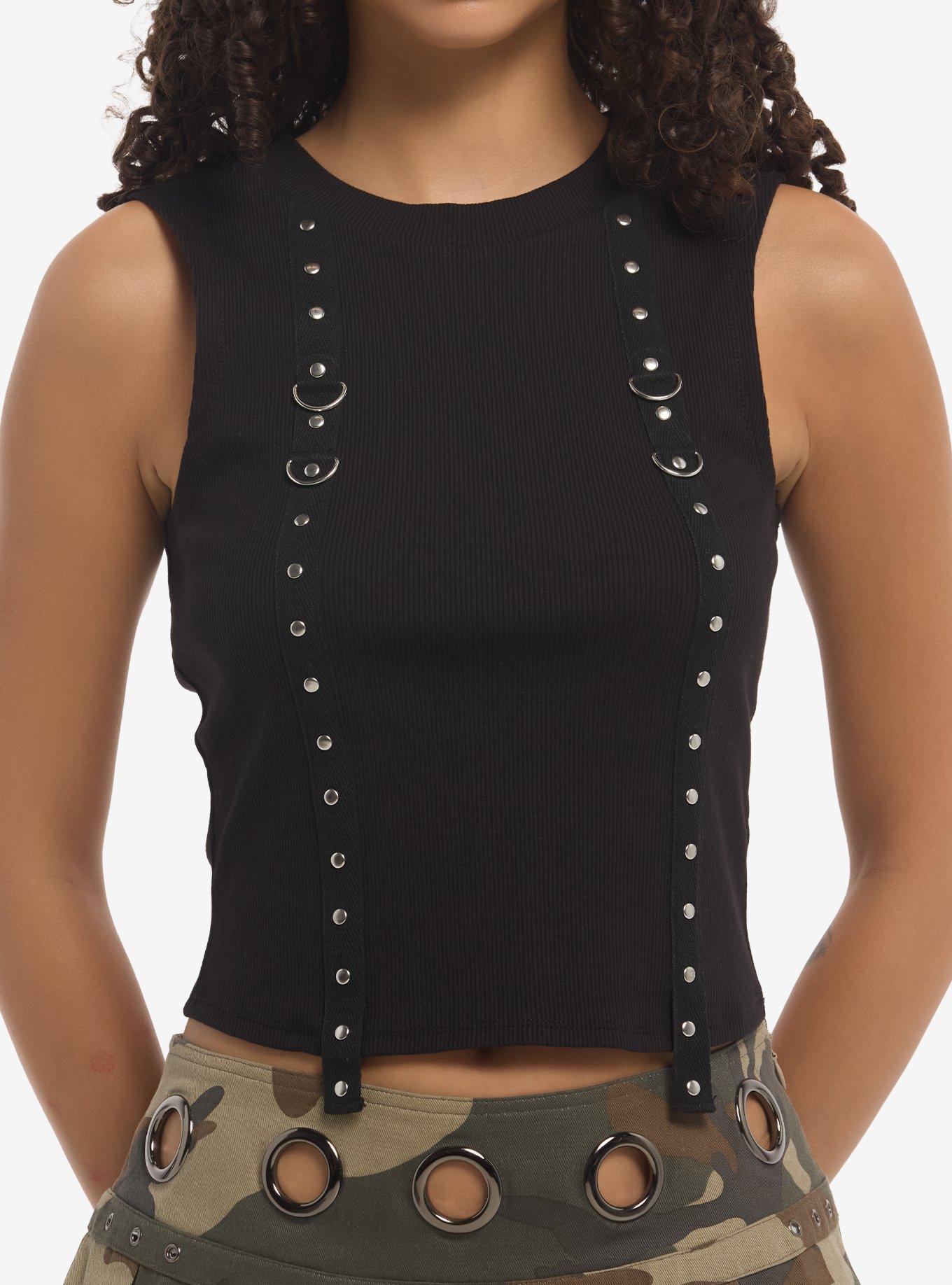 Social Collision Black Stud Hardware Girls Tank Top, , hi-res