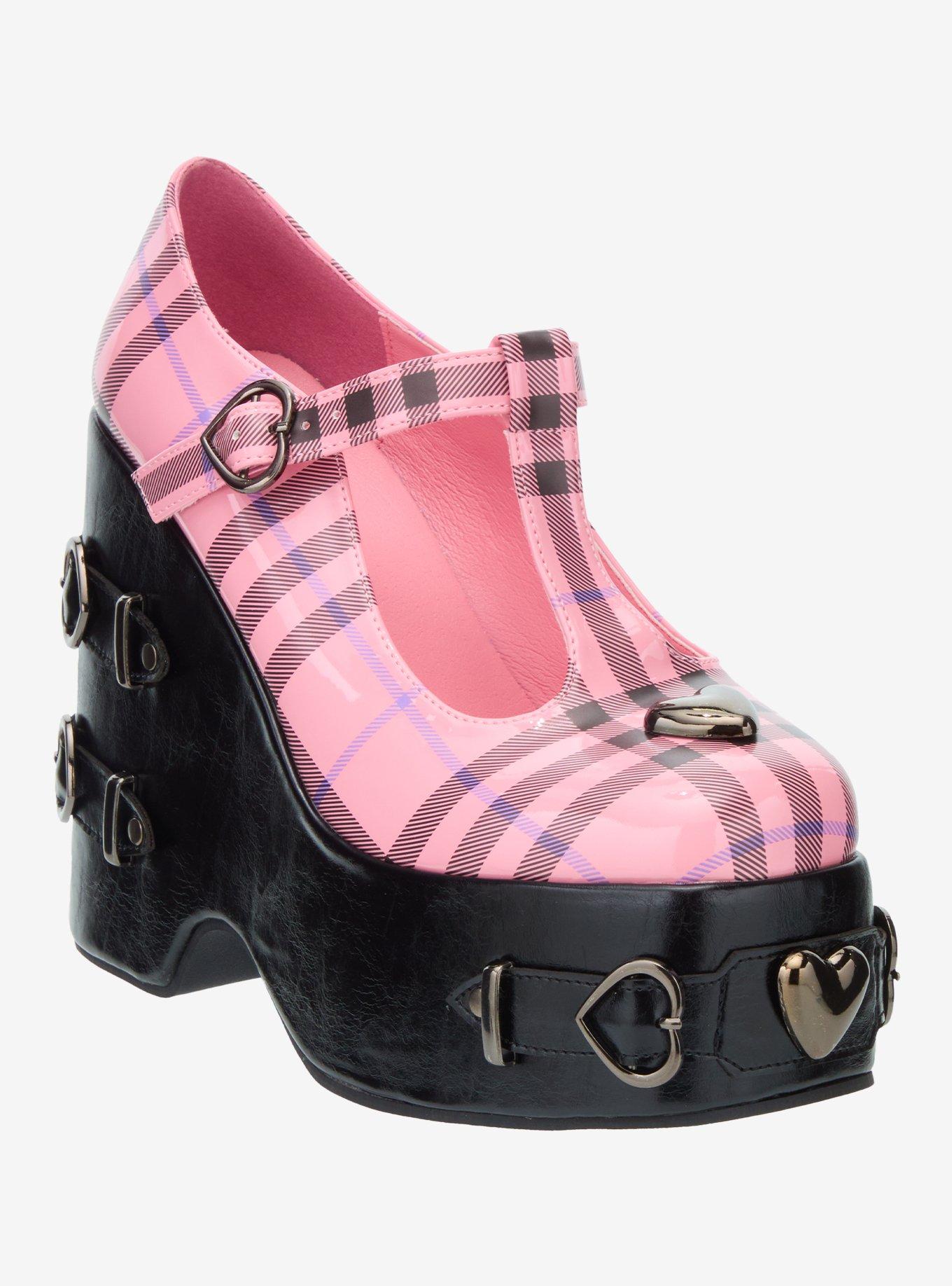 Koi Pink Plaid Sweet Apathy Platform Wedges, , hi-res