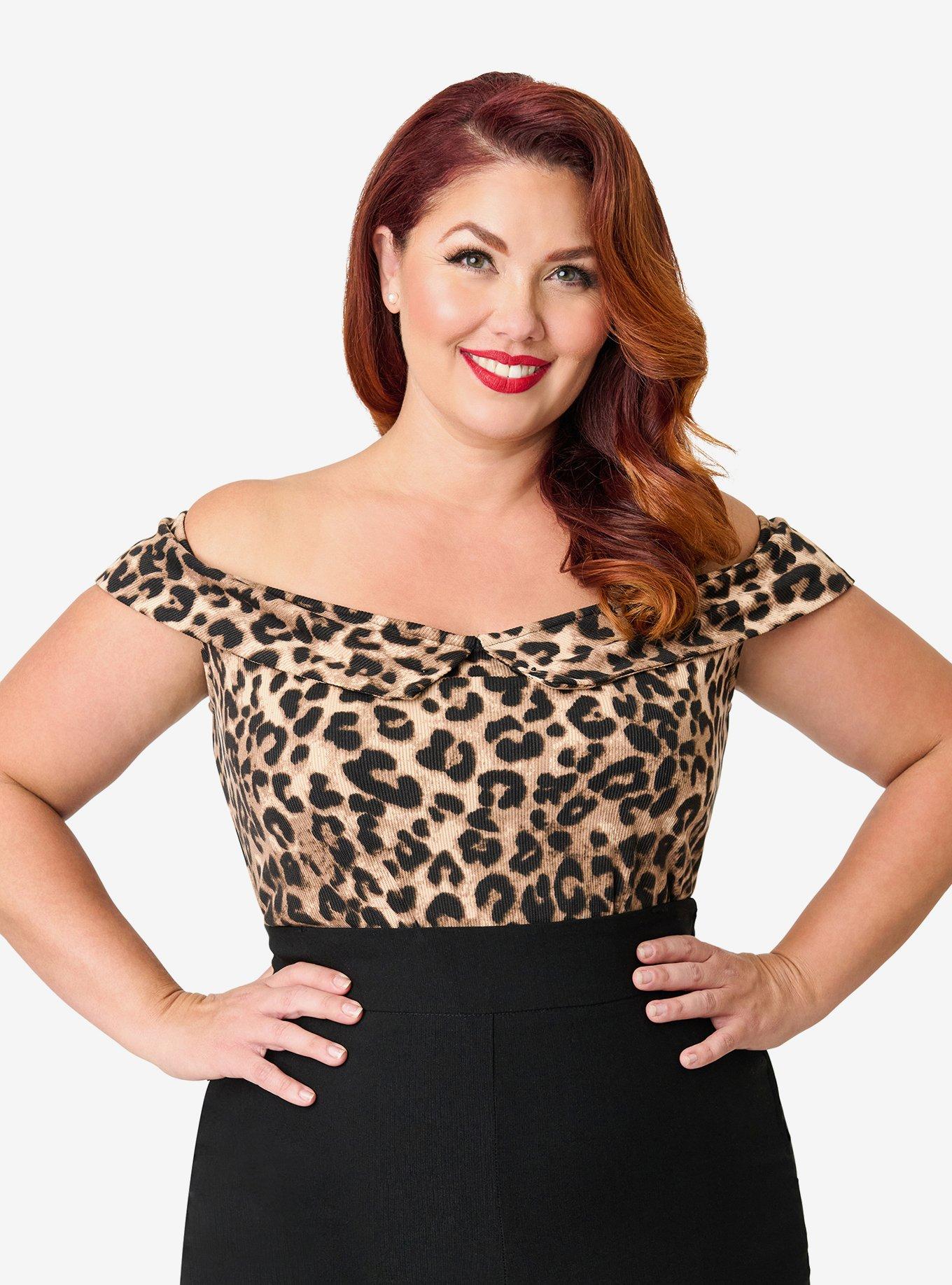 Unique Vintage Plus Size Leopard Print Maraschino Top