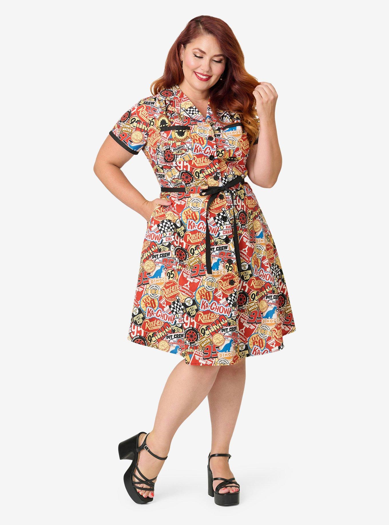 Disney Pixar Cars Collection by Smak Parlour Plus Size Cars Patches Cotton Fit & Flare Dress, , hi-res