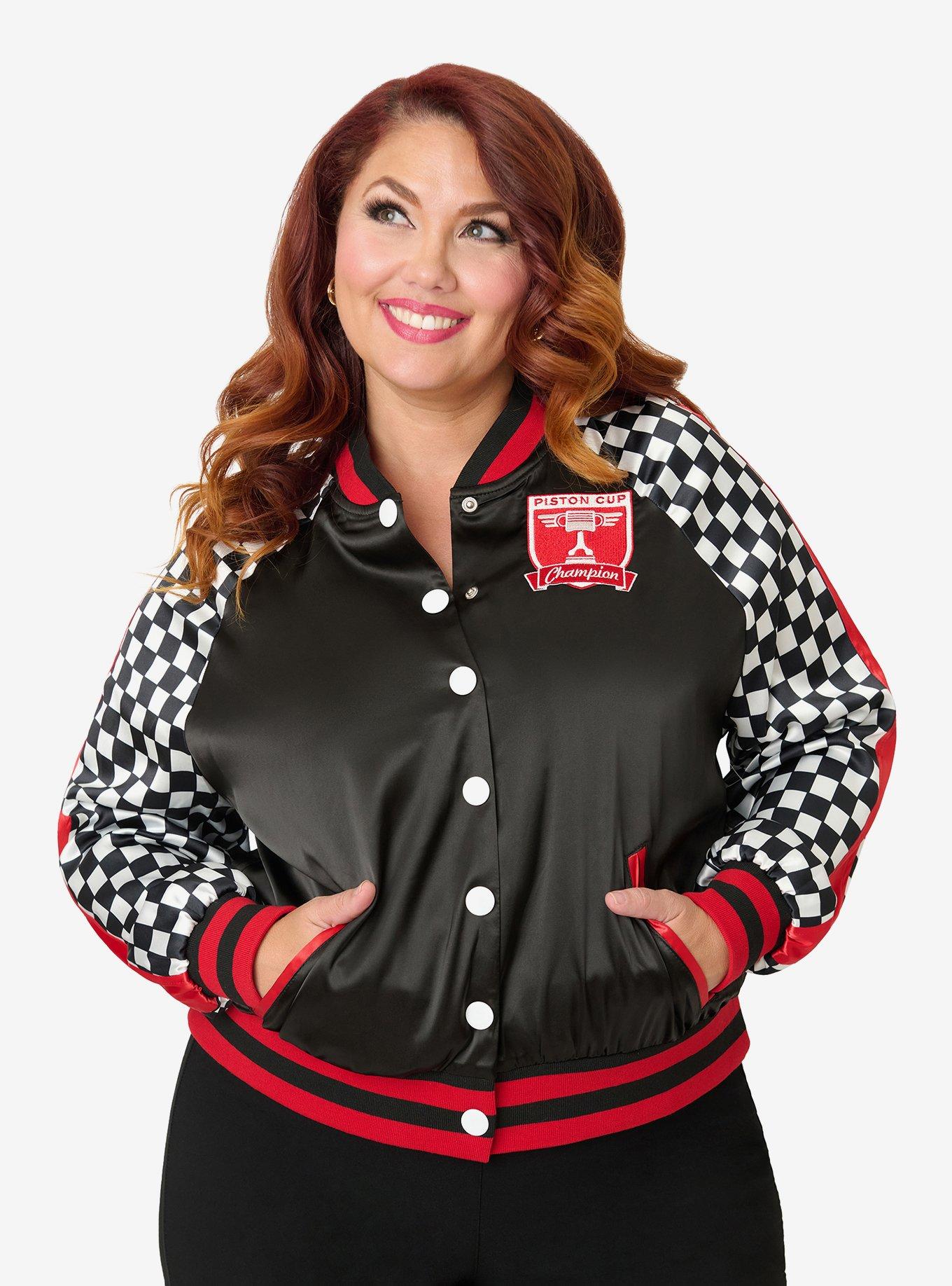 Disney Pixar Cars Collection by Unique Vintage Plus Size Lightning McQueen Champion Satin Bomber Jacket, , hi-res