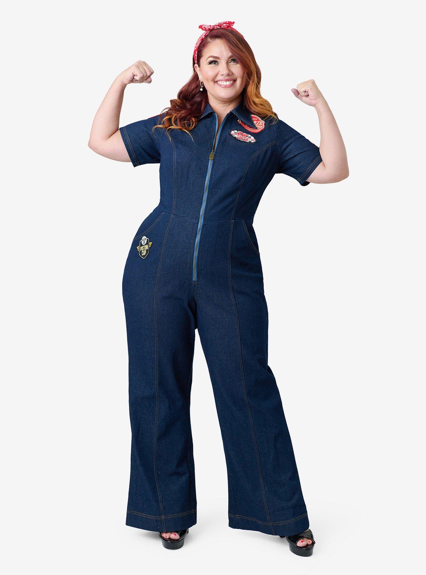 Disney Pixar Cars Collection by Unique Vintage Plus Size Pit Crew Denim Jumpsuit, , hi-res