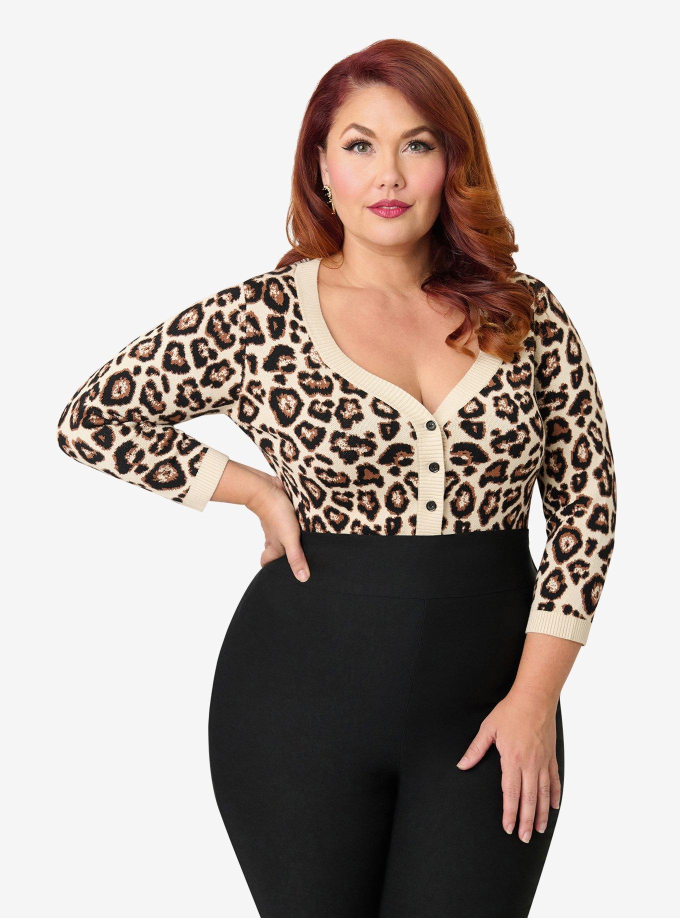 Unique Vintage Plus Size Leopard Print Cardigan, , hi-res