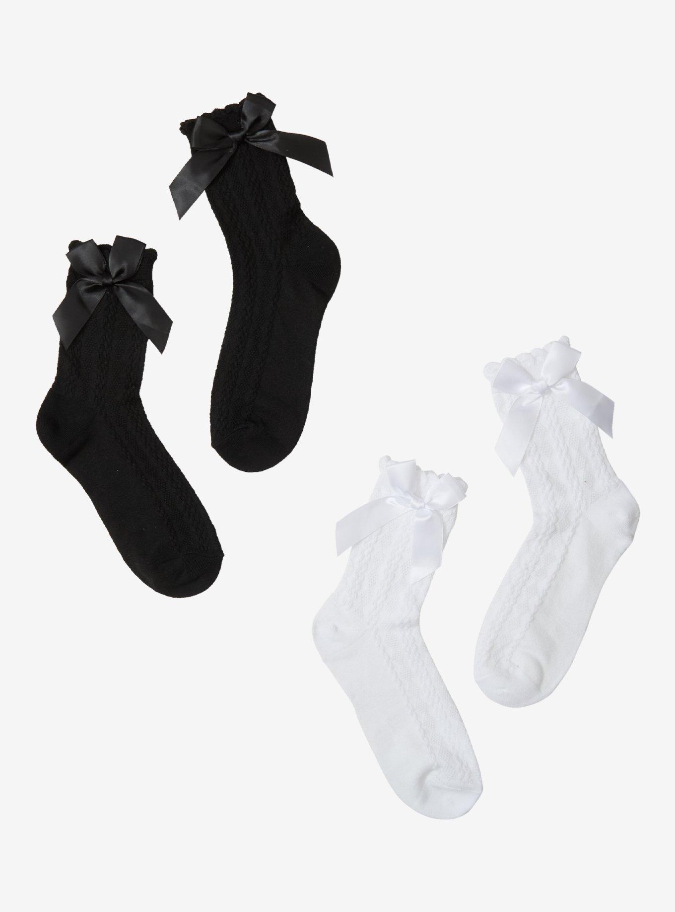 Black & White Pointelle Bow Ankle Sock 2 Pair, , hi-res