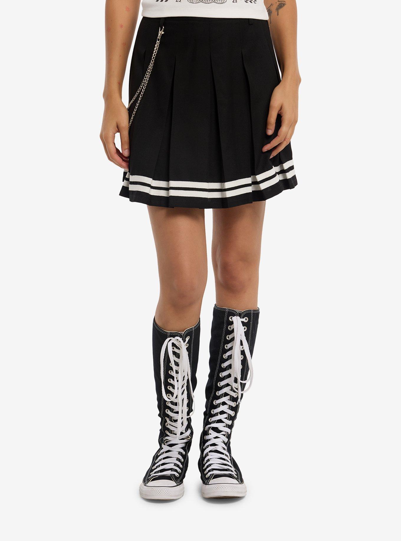 Black & White Varsity Stripe Skirt With Chain, , hi-res