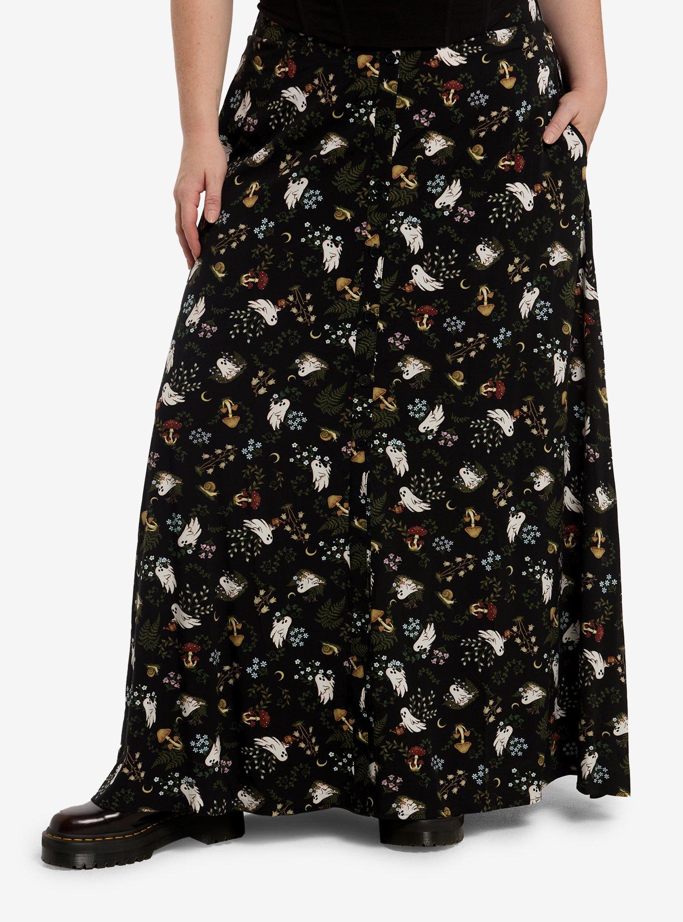 Thorn & Fable Ghost Garden Maxi Skirt Plus Size | Hot Topic