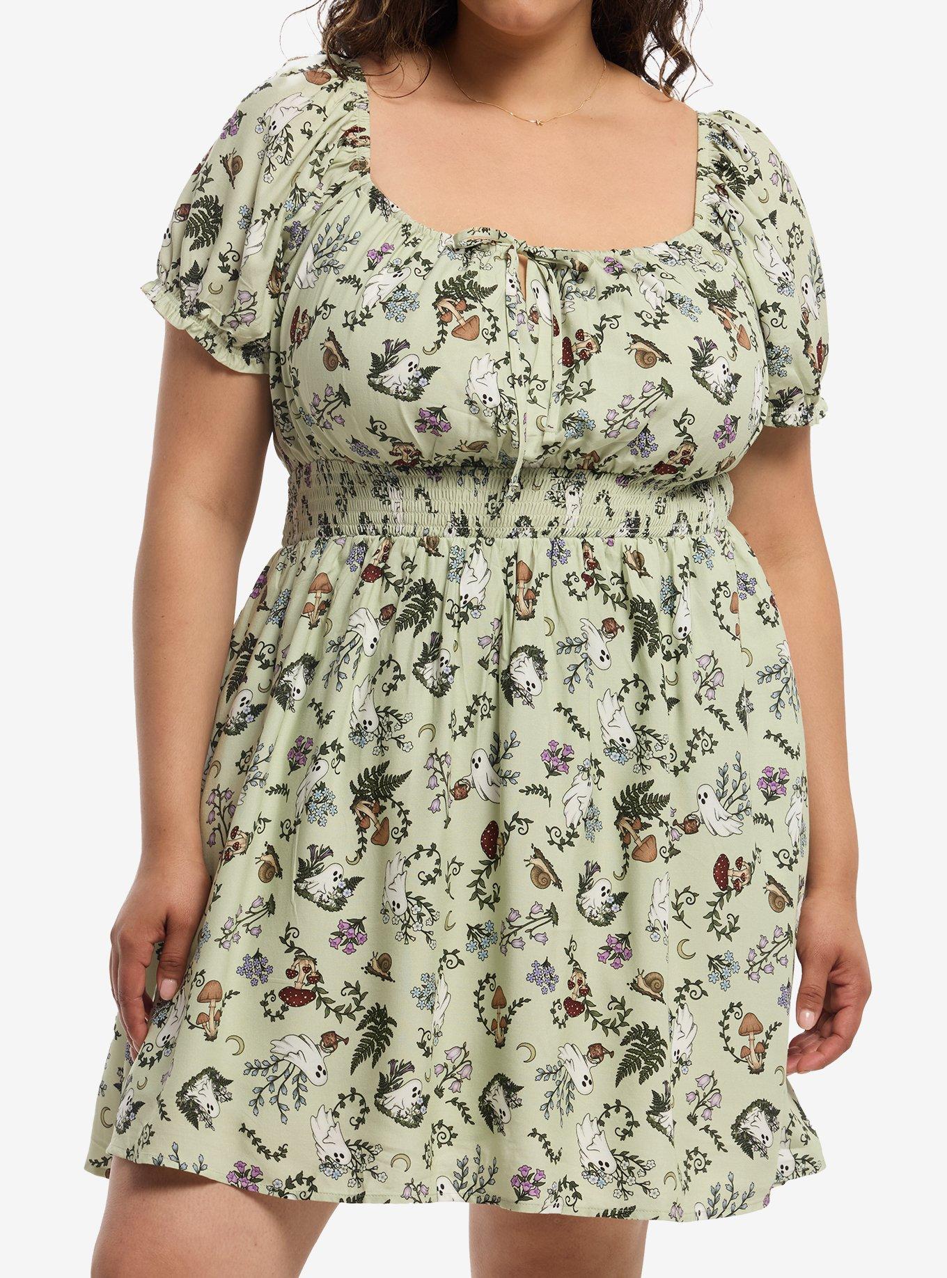 Thorn & Fable Ghost Plants Babydoll Dress Plus Size, , hi-res