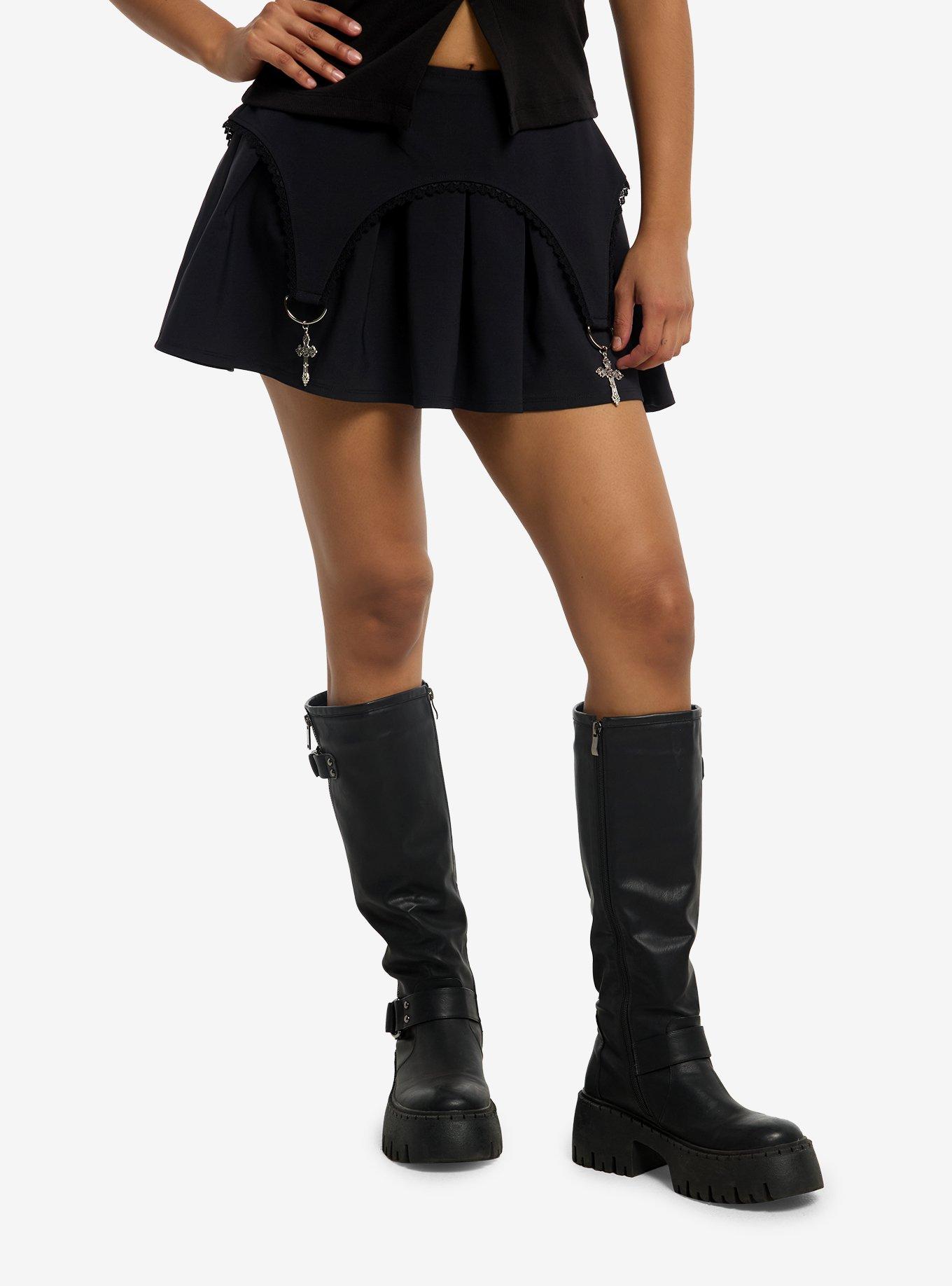 Social Collision Cross Charm Pleated Skirt, , hi-res