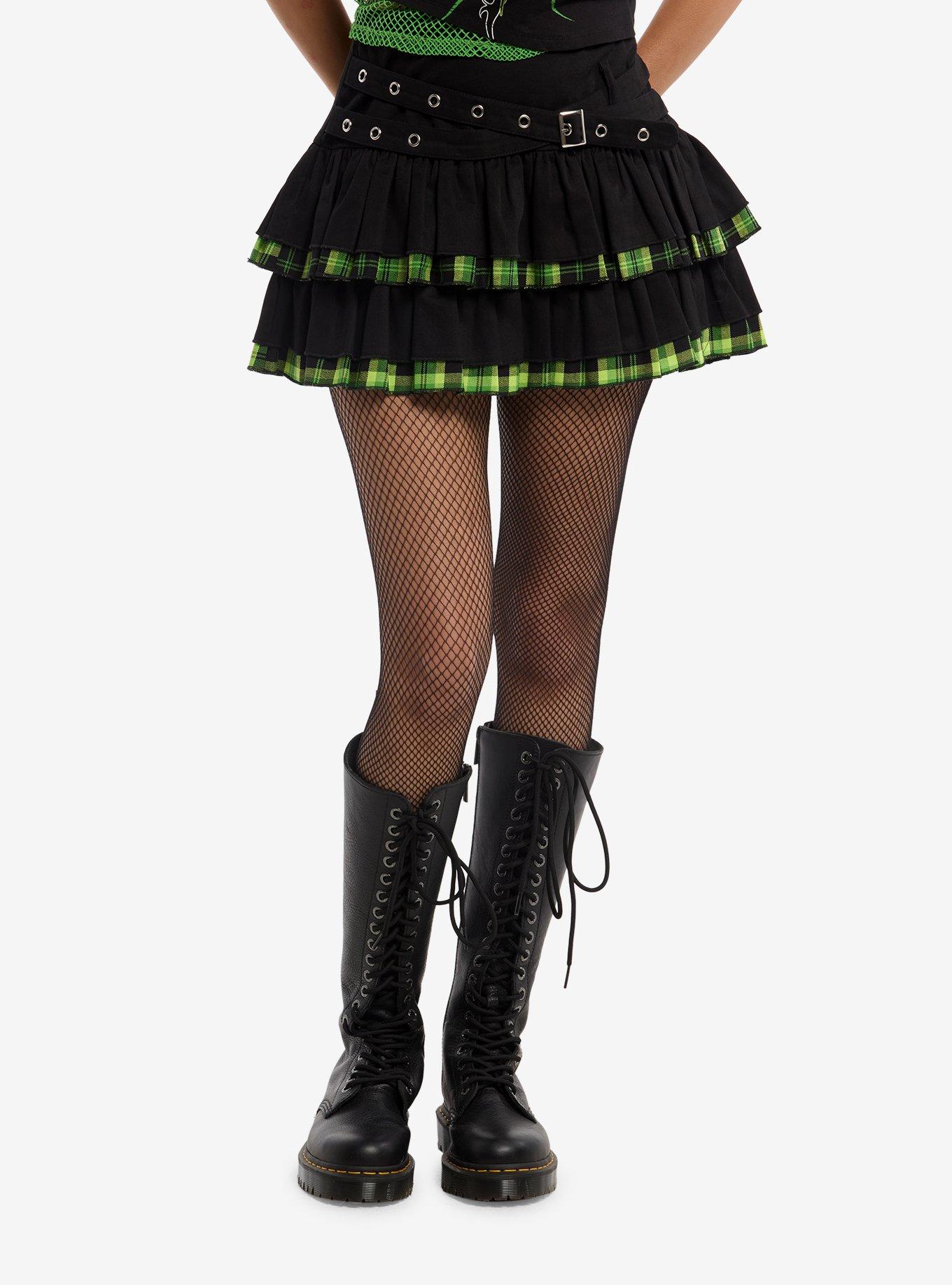 Social Collision Black & Green Plaid Grommet Belt Skirt | Hot Topic
