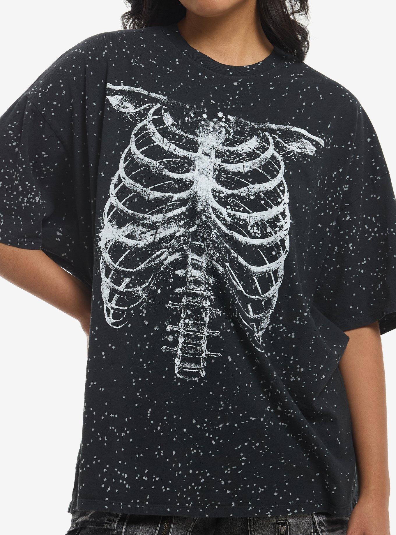 Rib Cage Splatter Dye Destructed Girls Oversized T-Shirt