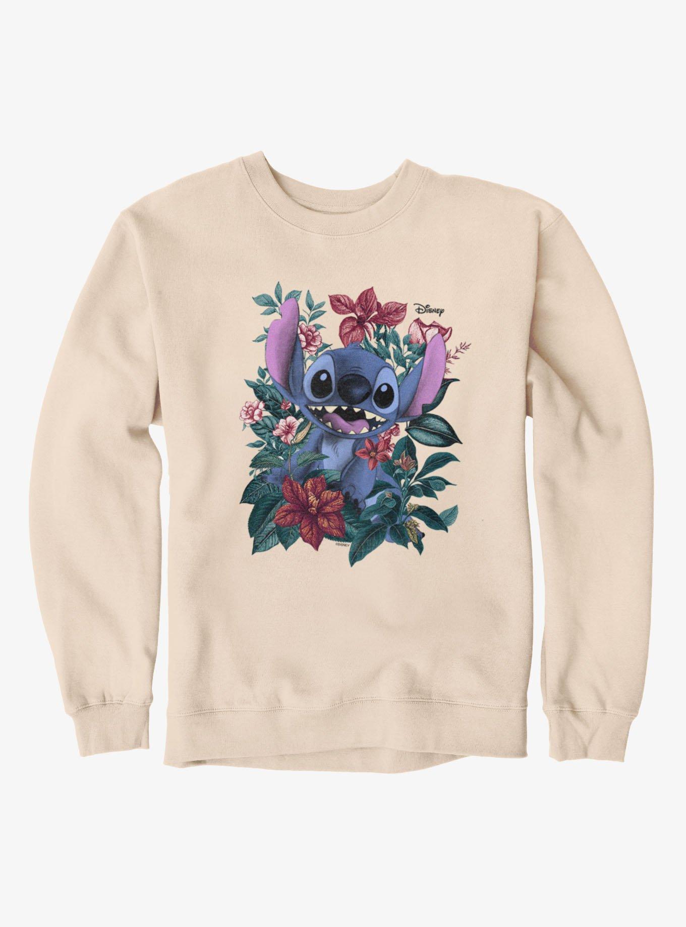 Disney Lilo & Stitch Stitch In Garland Of Flowers Sweatshirt, SAND, hi-res
