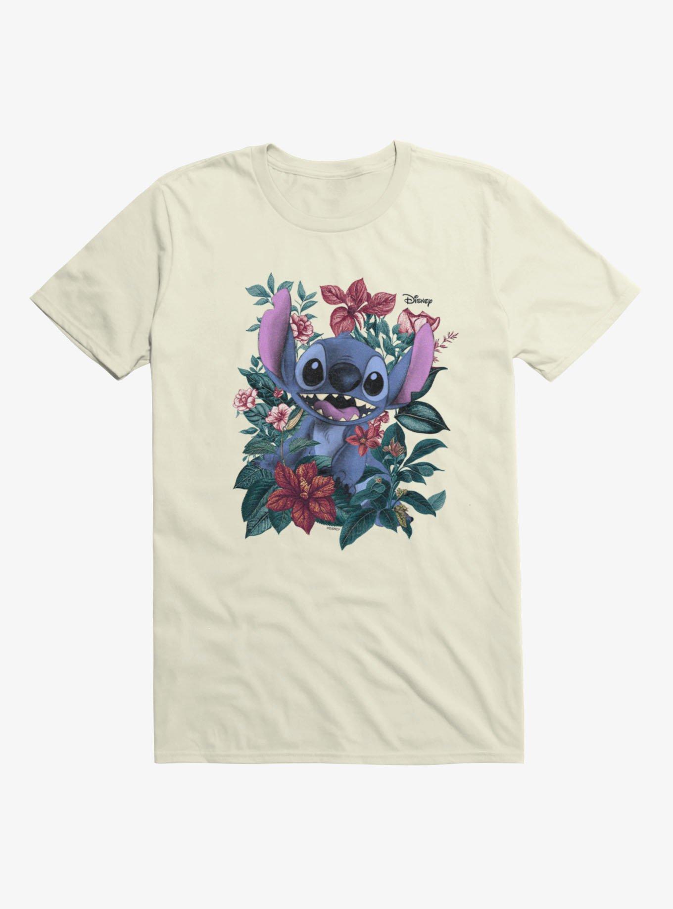 Disney Lilo & Stitch Stitch In Garland Of Flowers T-Shirt, NATURAL, hi-res view 1