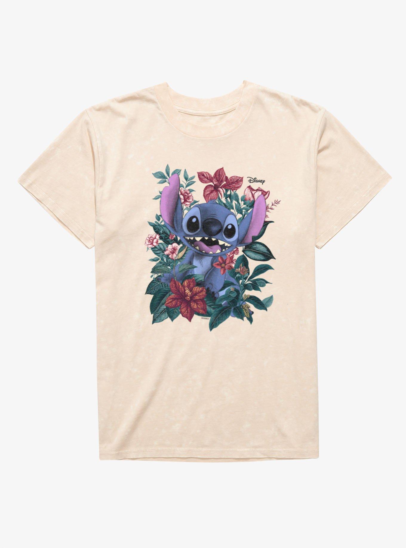 Disney Lilo & Stitch Stitch In Garland Of Flowers Mineral Wash T-Shirt, , hi-res