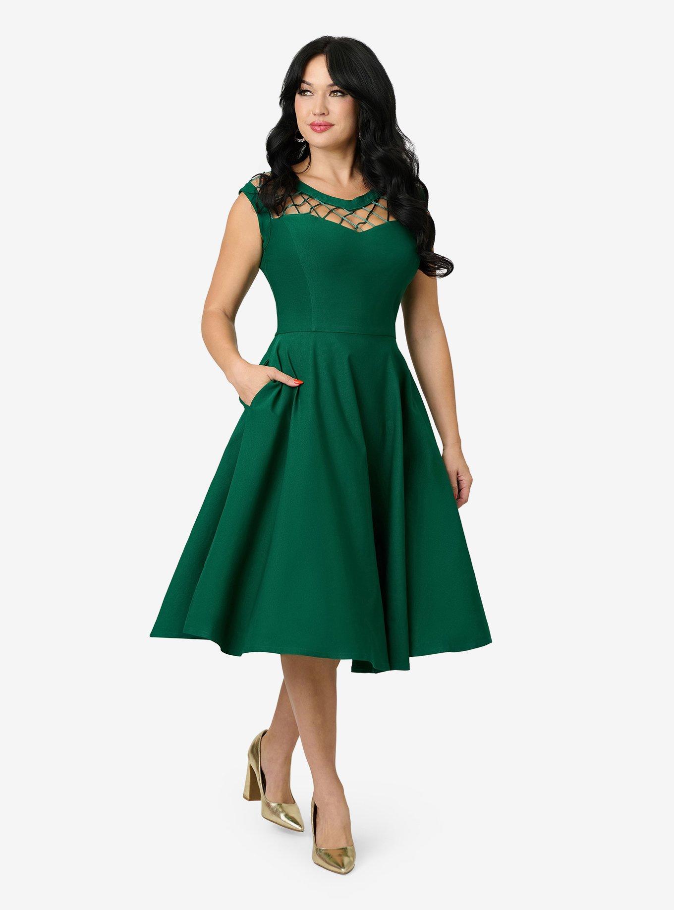 Unique Vintage Green Diamond Cable Swing Dress, , hi-res