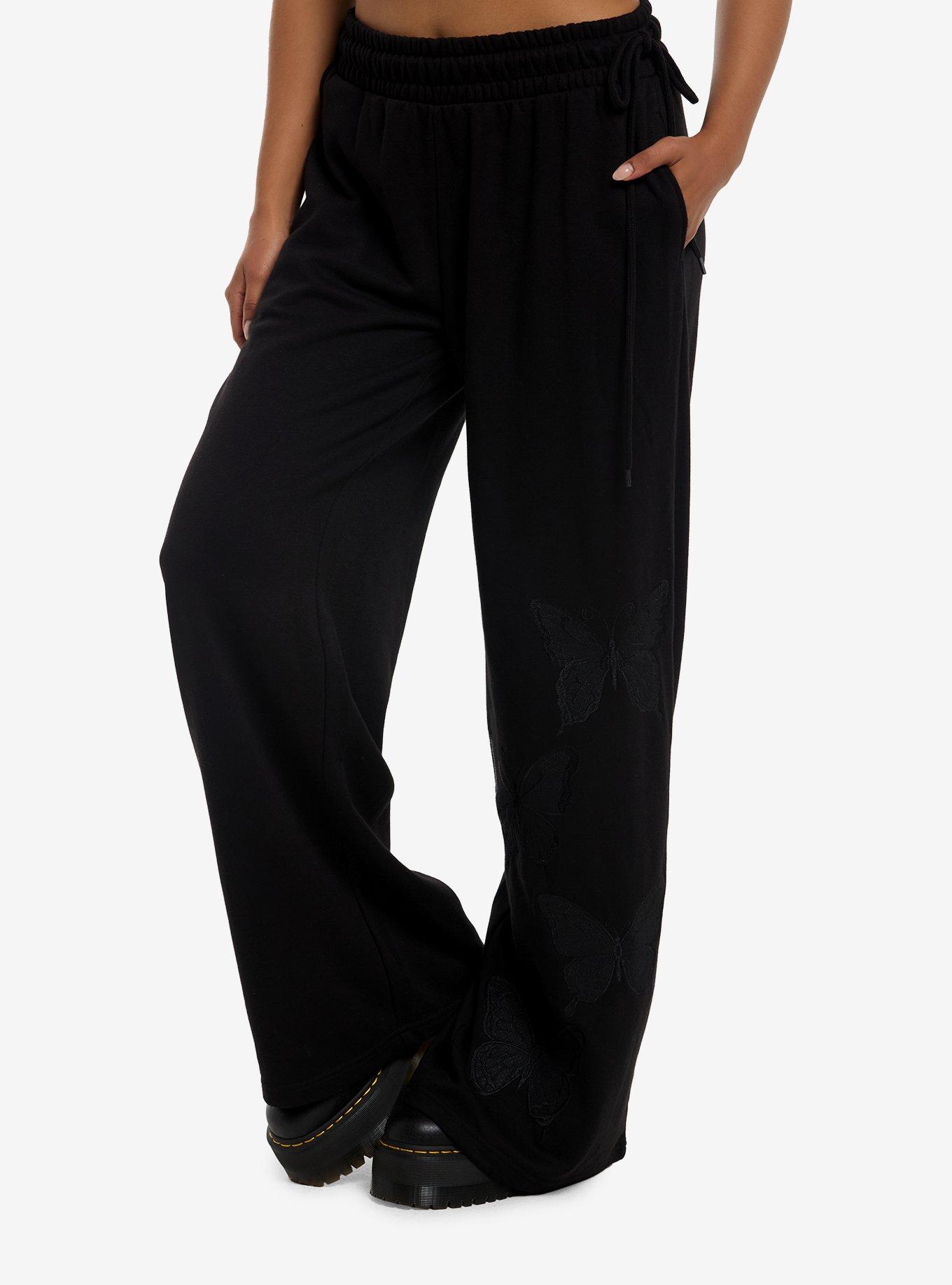 Cosmic Aura Black Butterfly Wide Leg Lounge Pants, , hi-res