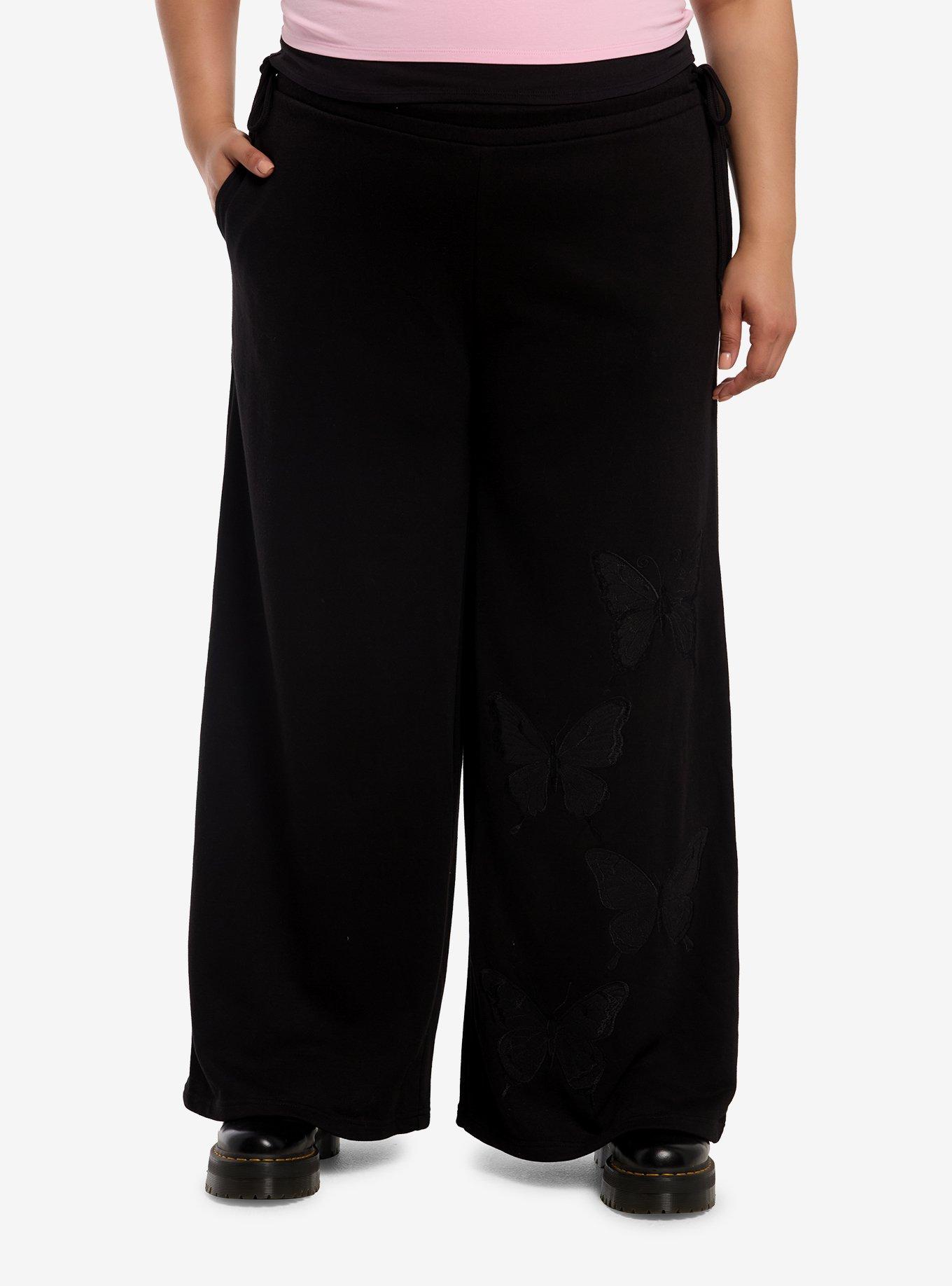 Cosmic Aura Black Butterfly Girls Wide Leg Lounge Pants Plus Size