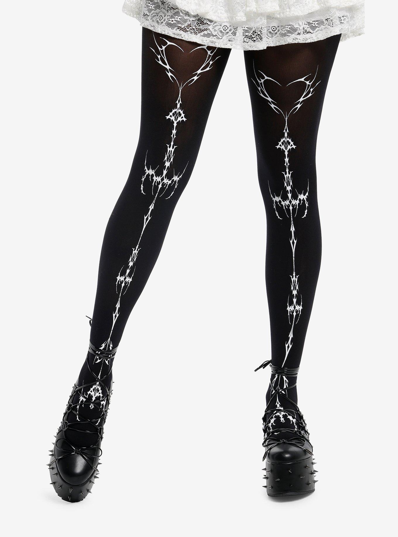 Black Gothic Cross Heart Tights, , hi-res