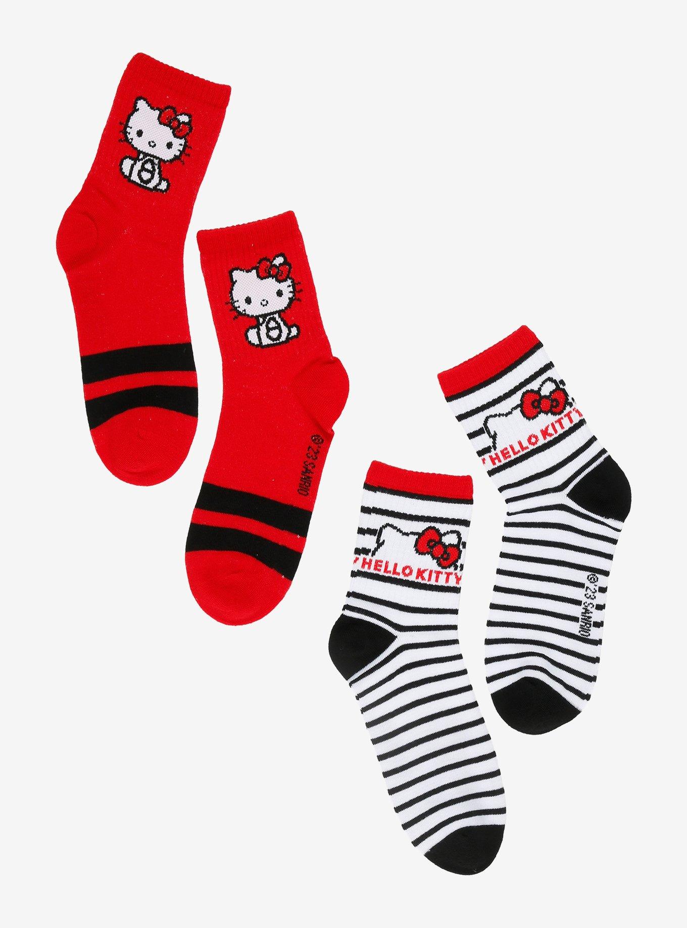 Hello Kitty Red & Black Stripe Crew Socks 2 Pair, , hi-res
