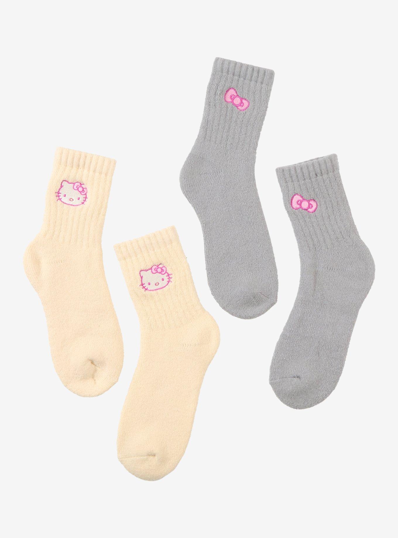 Hello Kitty Symbol Plush Knit Crew Socks 2 Pair, , hi-res