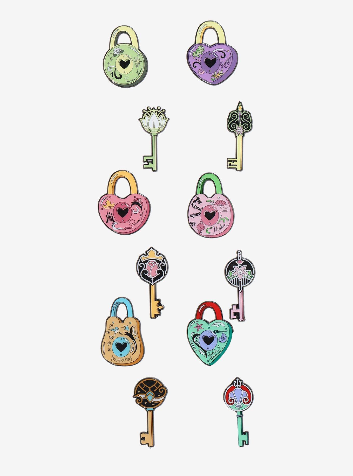 Loungefly Disney Princess Lock & Key Blind Box Enamel Pin Set, , hi-res