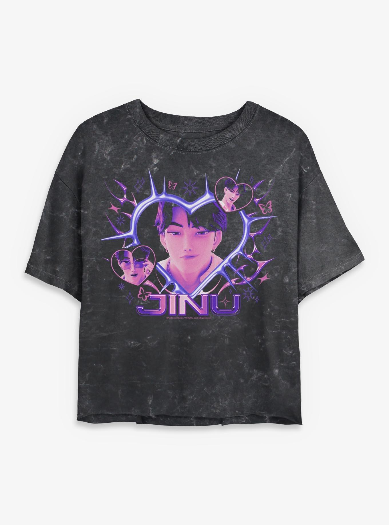 Kpop Demon Hunters Jinu Hearts Girls Mineral Wash Crop T-Shirt, , hi-res