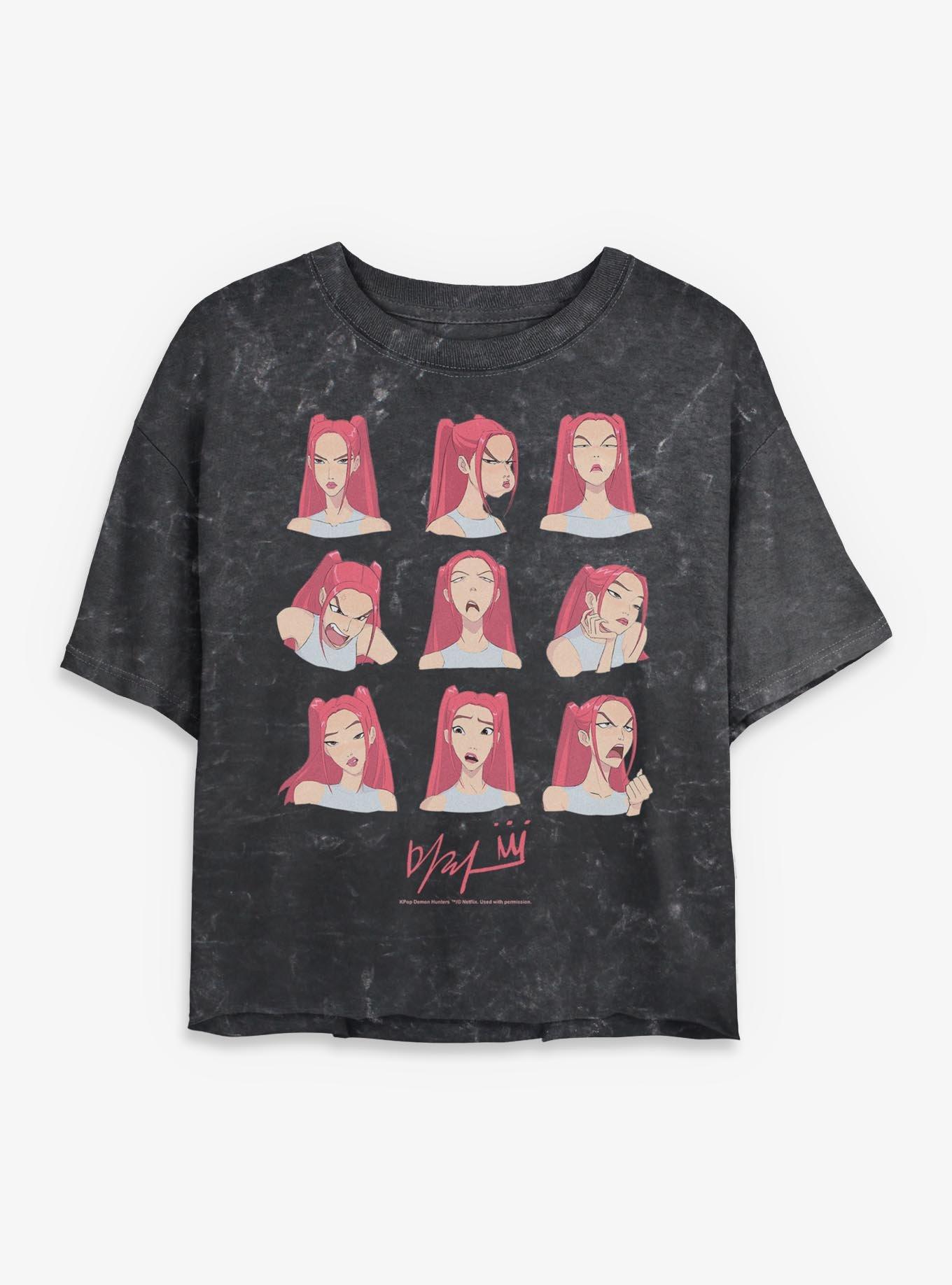 Kpop Demon Hunters Mira Expression Girls Mineral Wash Crop T-Shirt, , hi-res