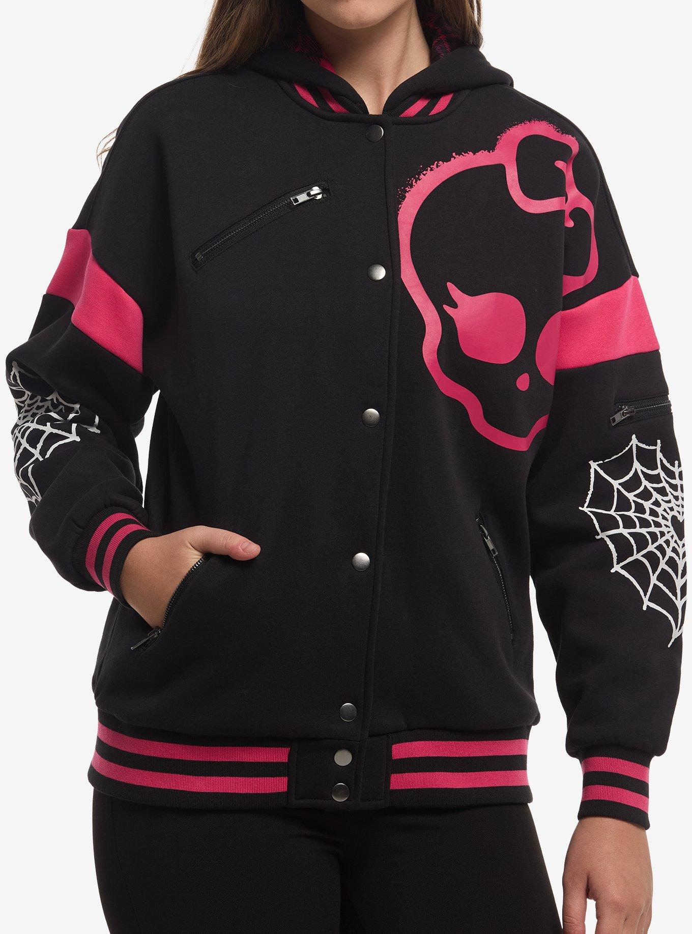 Monster High skullette varsity jacket photographed for an online listing