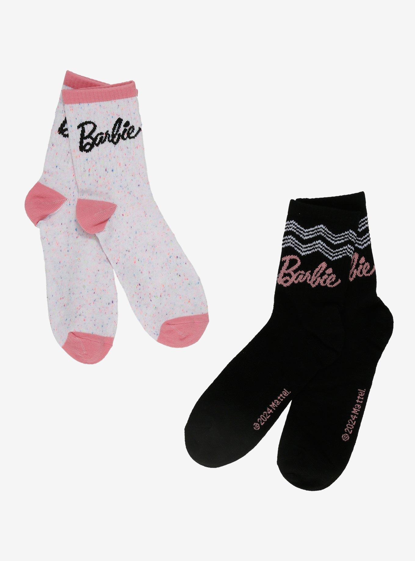 Barbie Logo Pink & Black Crew Socks 2 Pair, , hi-res