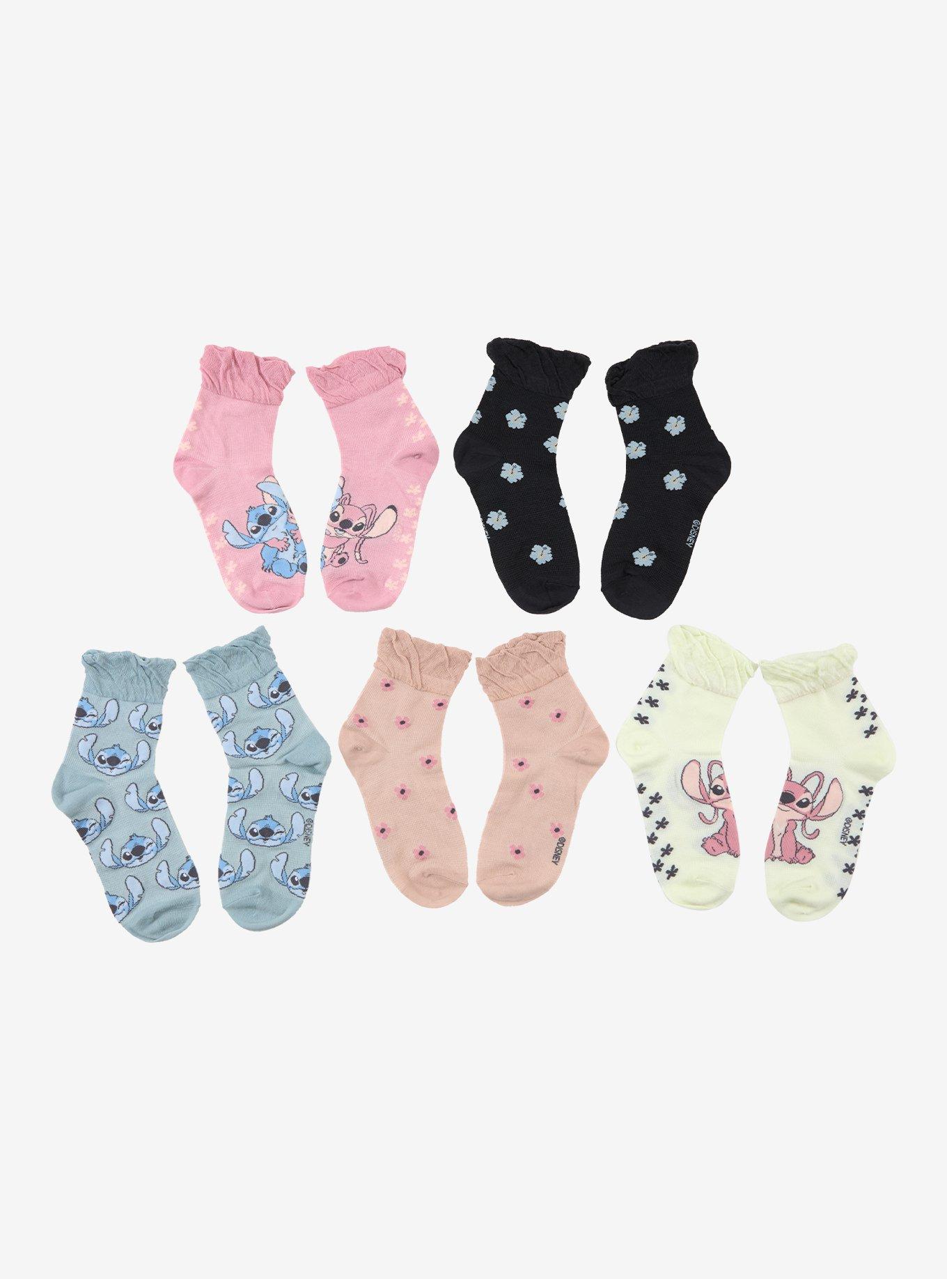 Disney Stitch & Angel Mesh Ruffle Ankle Socks 5 Pair, , hi-res