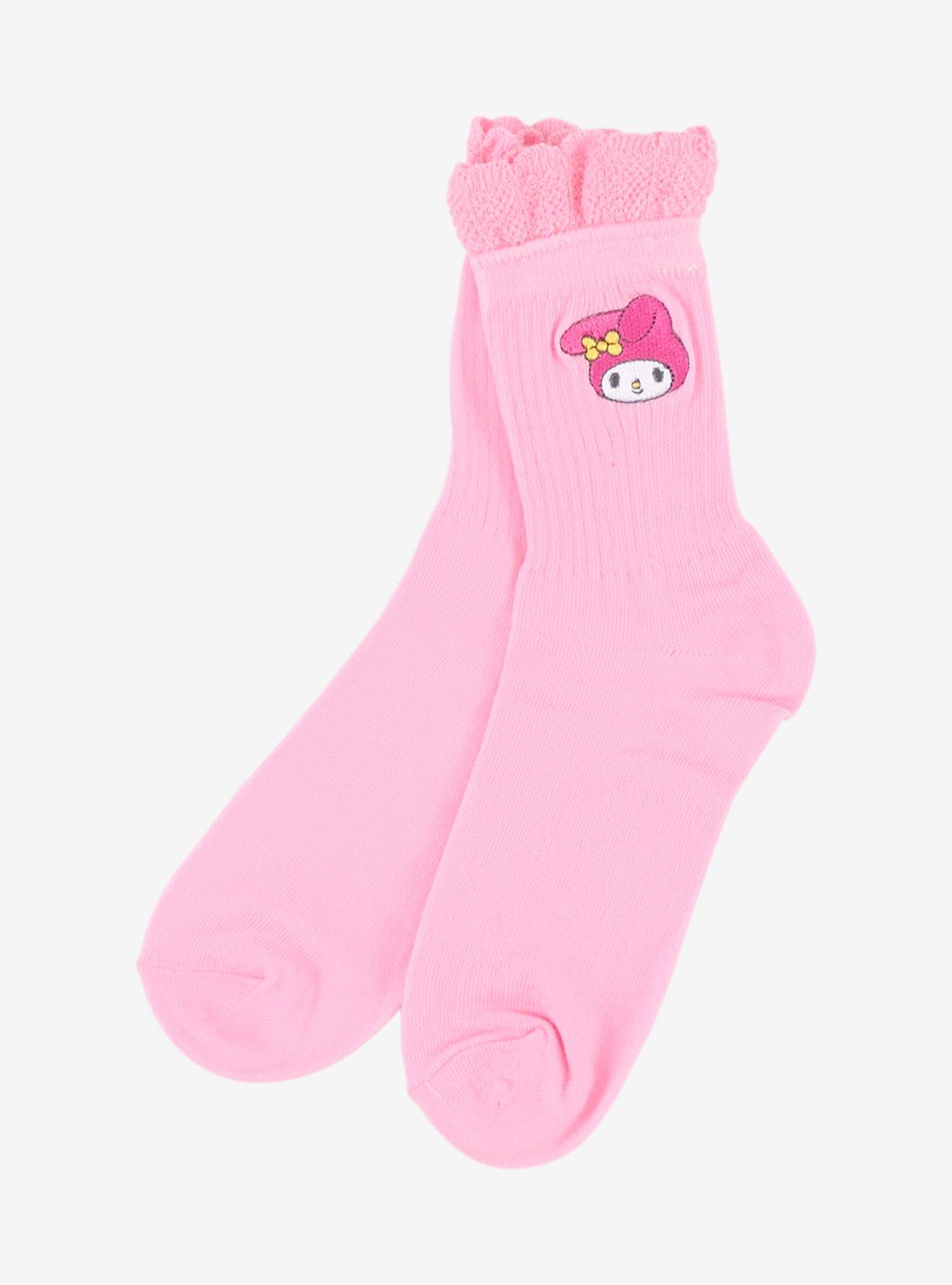 My Melody Pink Ruffle Crew Socks, , hi-res
