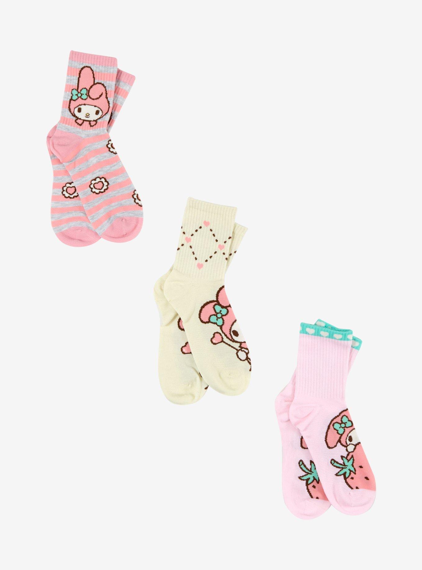 My Melody Strawberry Flower Crew Socks 3 Pair, , hi-res