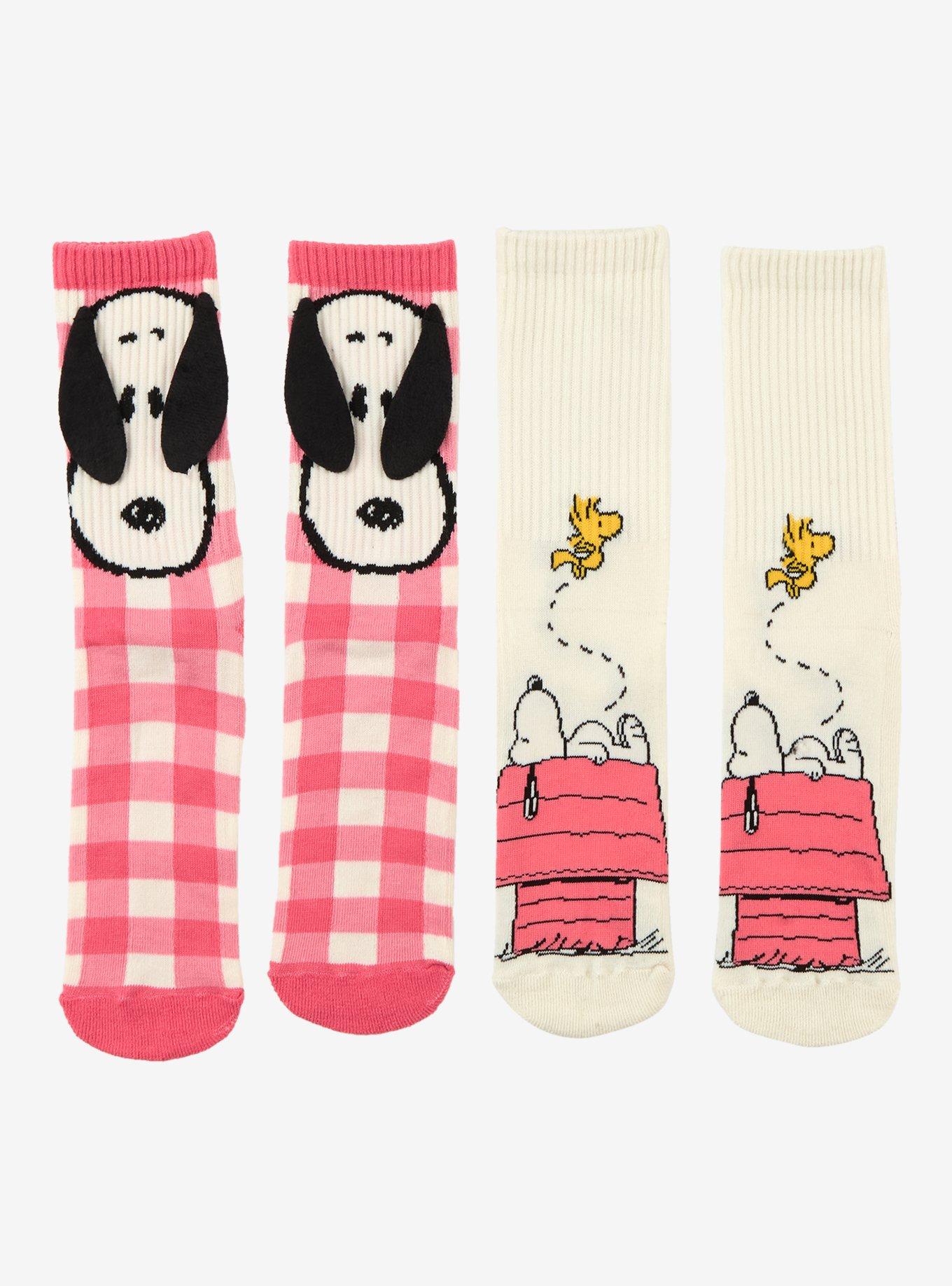 Peanuts Snoopy & Woodstock Gingham Crew Socks 2 Pair, , hi-res
