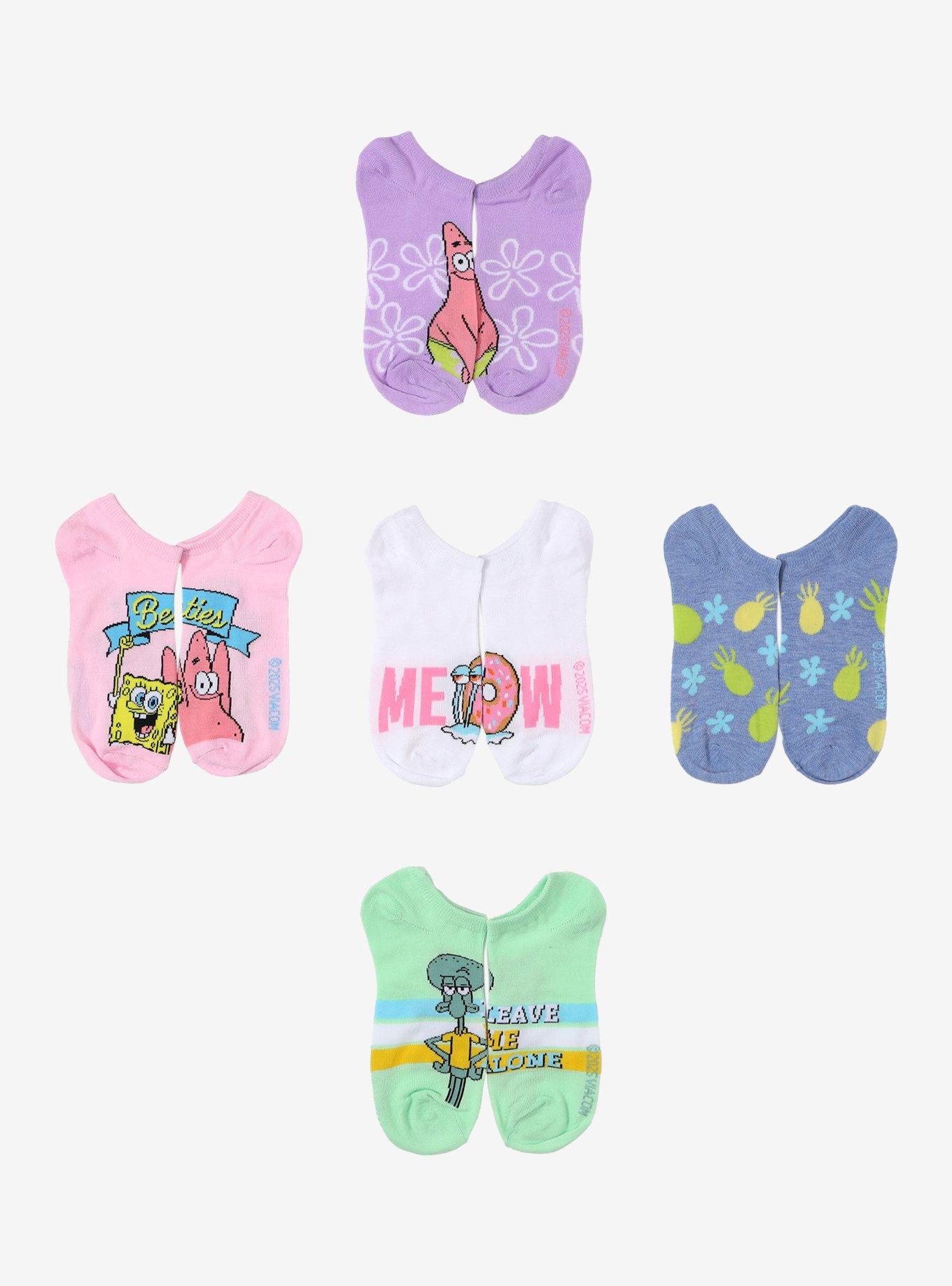 SpongeBob SquarePants Character No-Show Socks 5 Pair, , hi-res