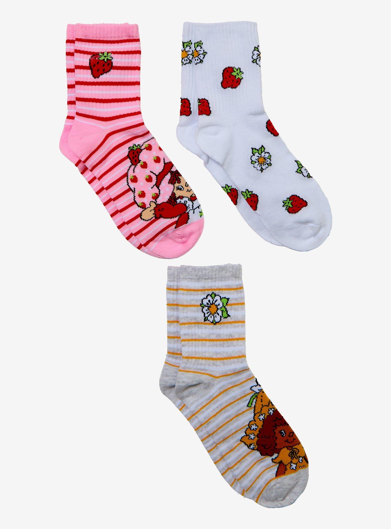 Strawberry Shortcake Orange Blossom Stripe Crew Socks 3 Pair, , hi-res