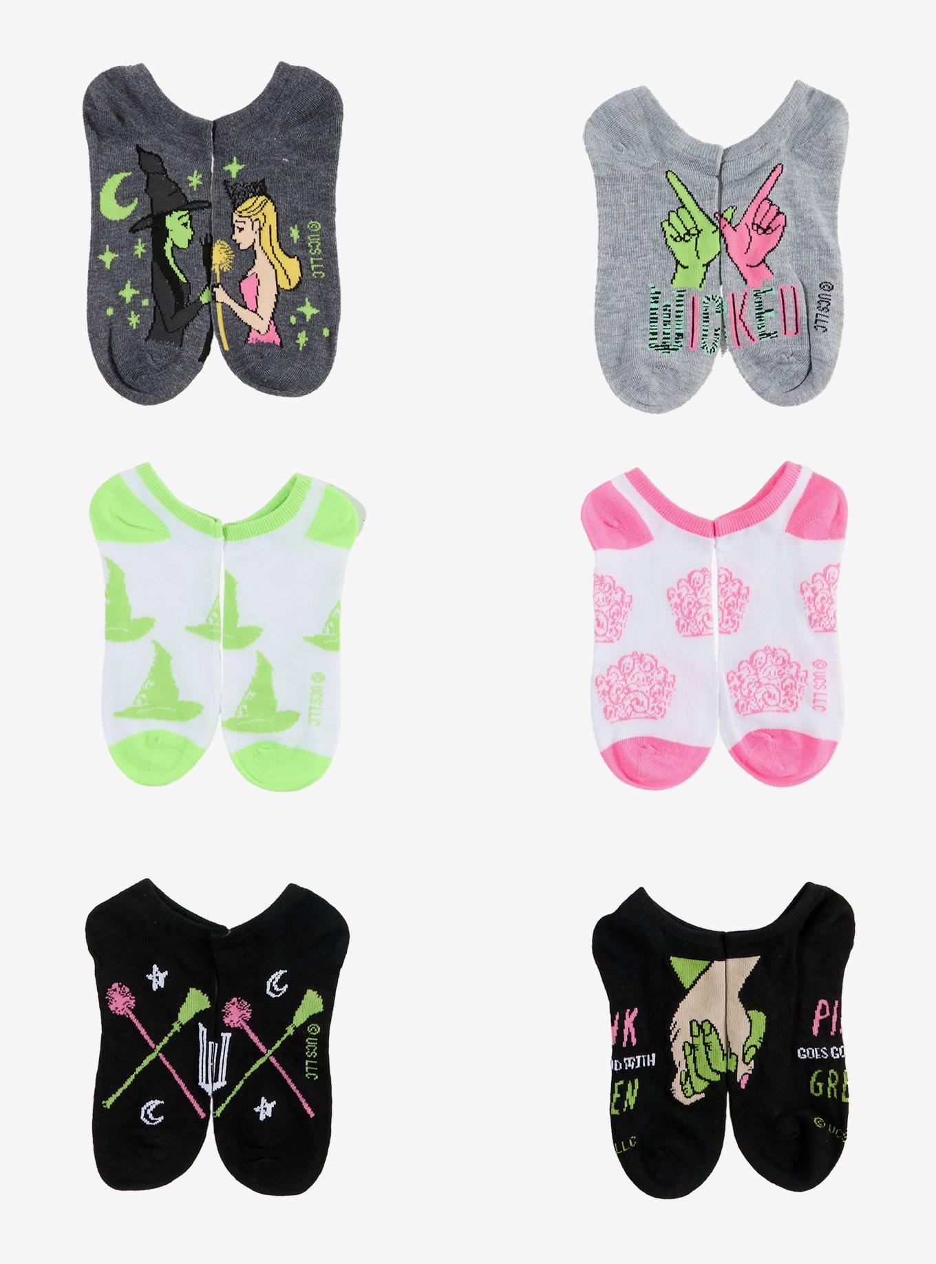 Wicked Elphaba & Glinda No-Show Socks 6 Pair, , hi-res